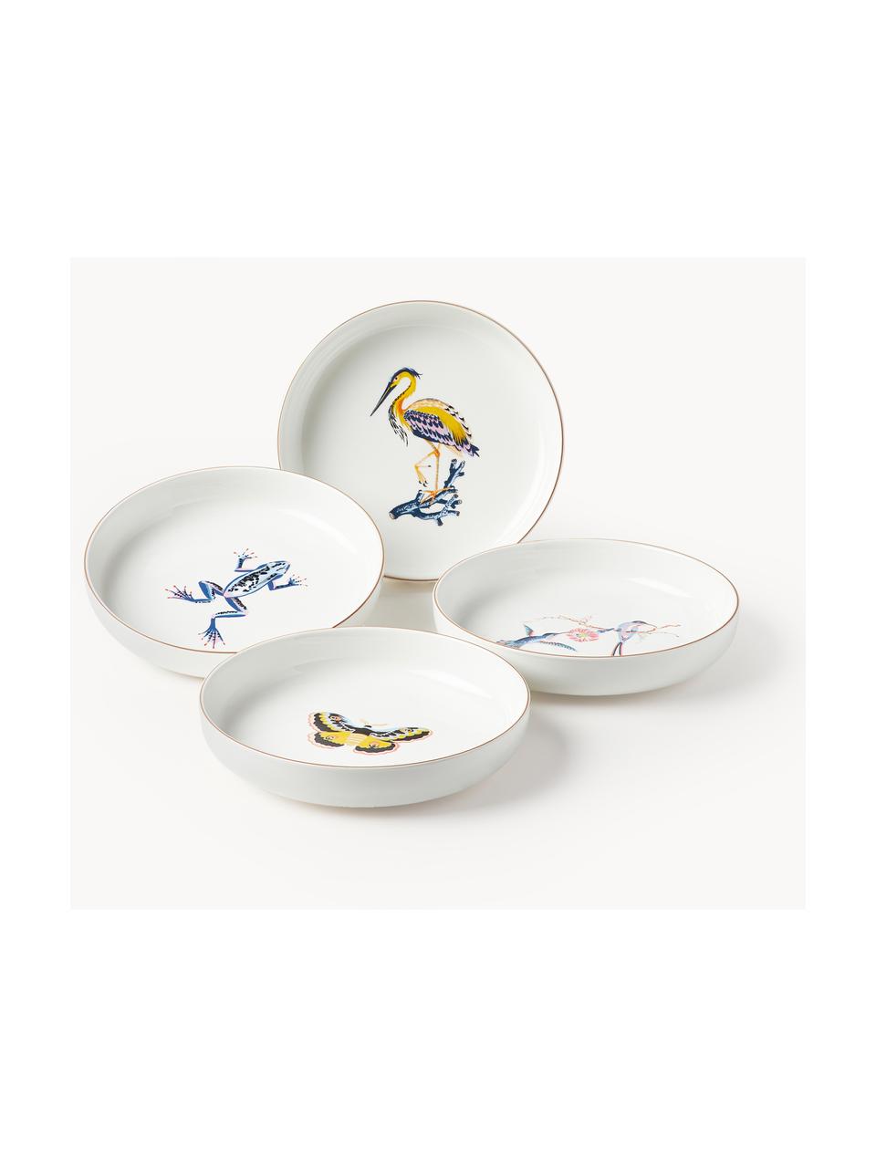 Assiette à pâtes Flamboyant, 4 élém., Porcelaine, Multicolore avec bordure dorée, Ø 21 x haut. 4 cm