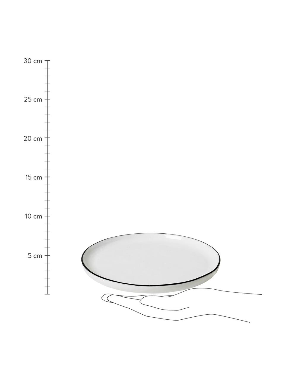 Ręcznie wykonany talerz deserowy Salt, 4 szt., Porcelana, Złamana biel z czarną krawędzią, Ø 18 cm