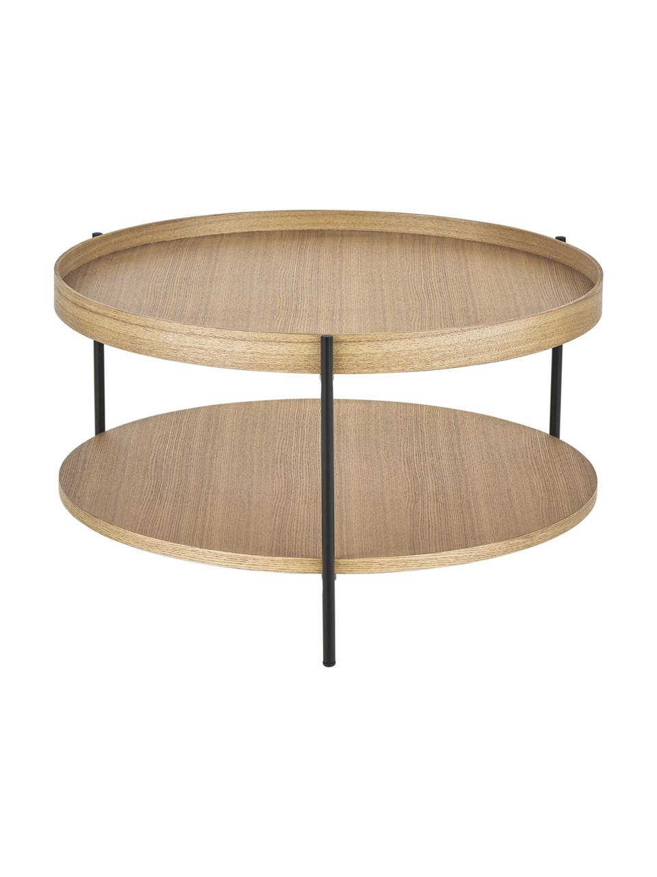 Tavolino rotondo da salotto in legno Renee, Ripiani: pannello di fibra a media, Struttura: metallo verniciato a polv, Legno chiaro, Ø 69 cm