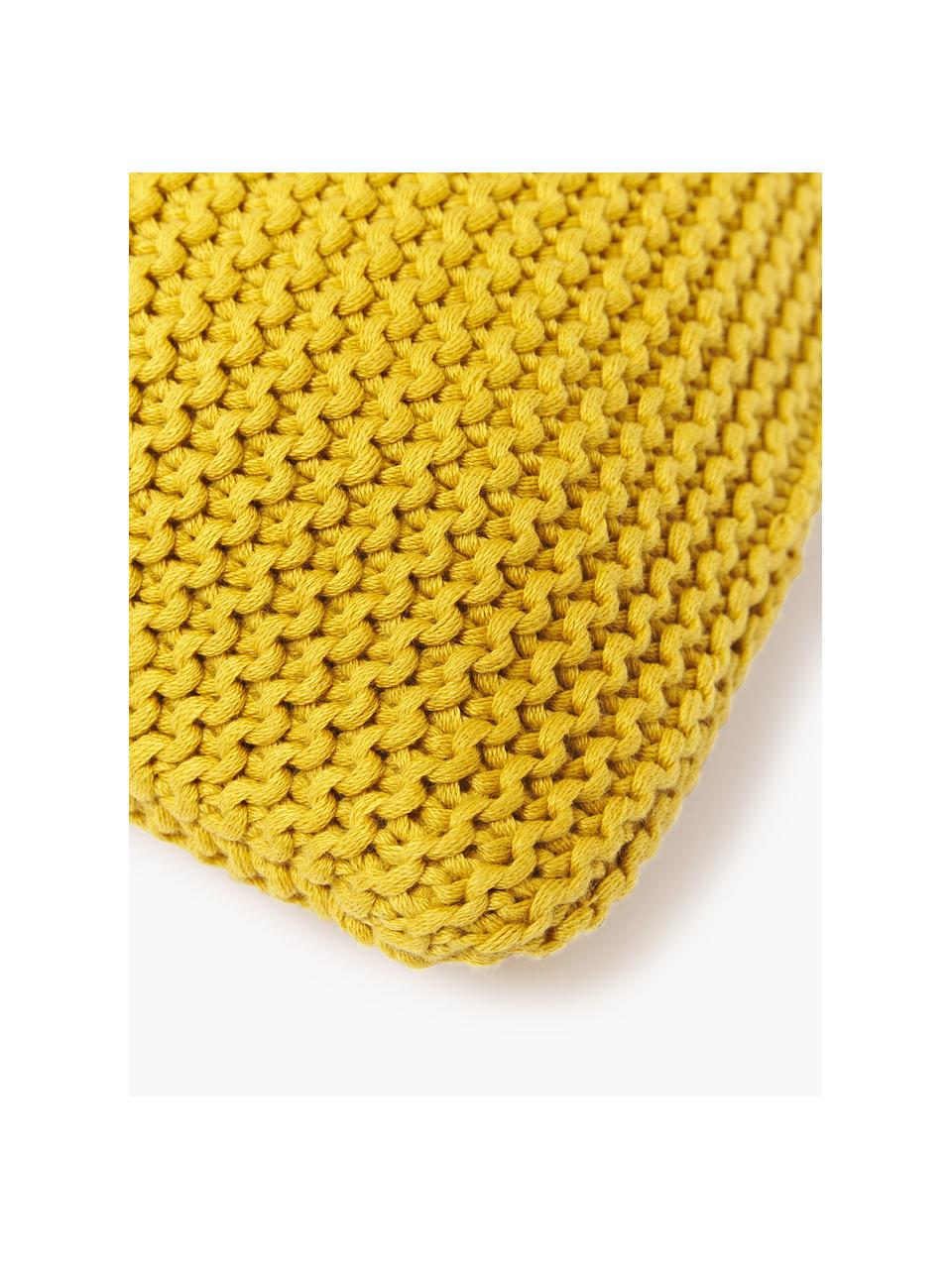 Housse de coussin rectangulaire tricot jaune moutarde Adalyn, 100 % coton bio, certifié GOTS, Jaune, larg. 30 x long. 50 cm