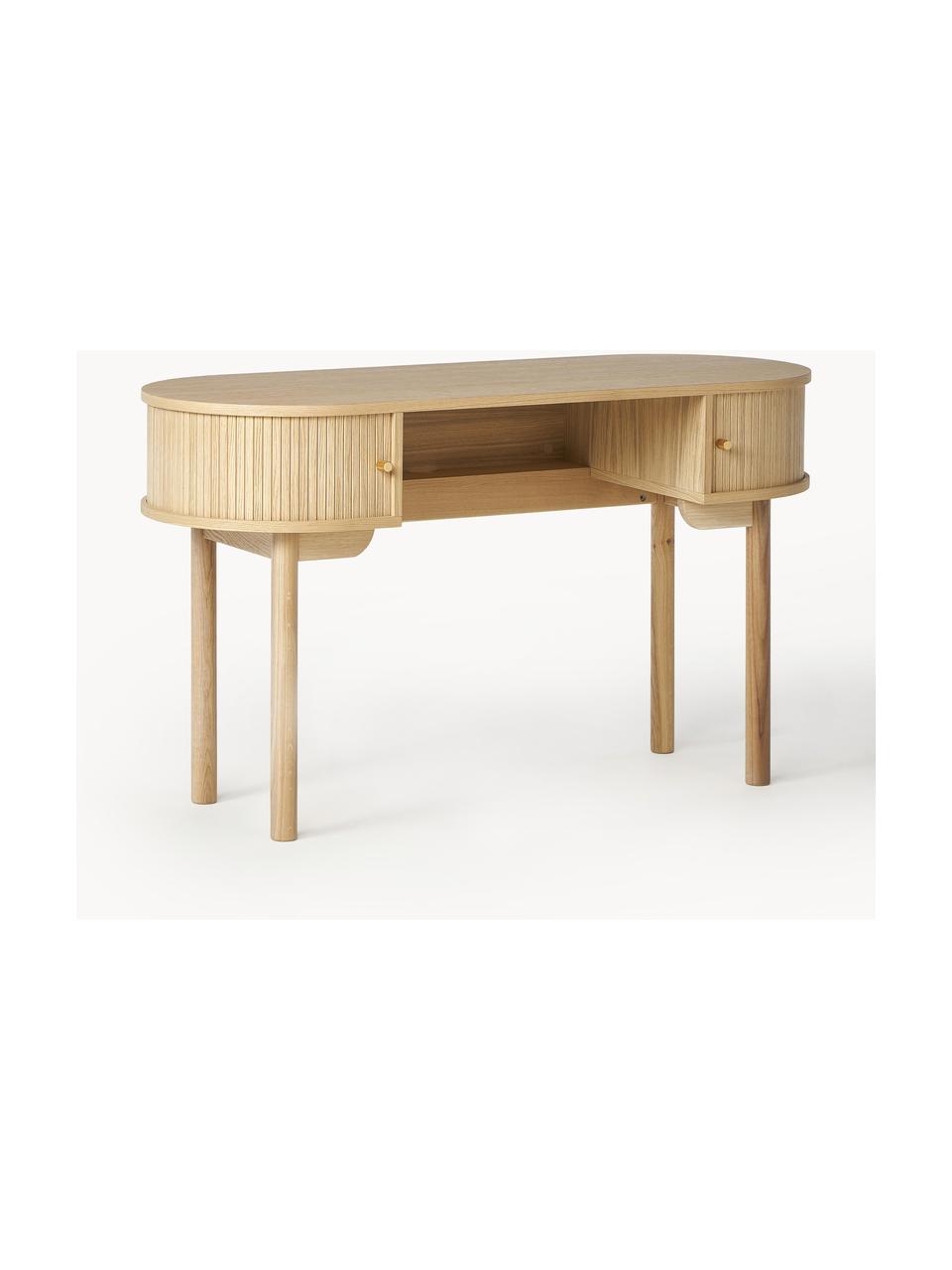 Bureau Calary met geribde voorzijde, Poten: massief eikenhout, Licht hout, B 130 x H 50 cm