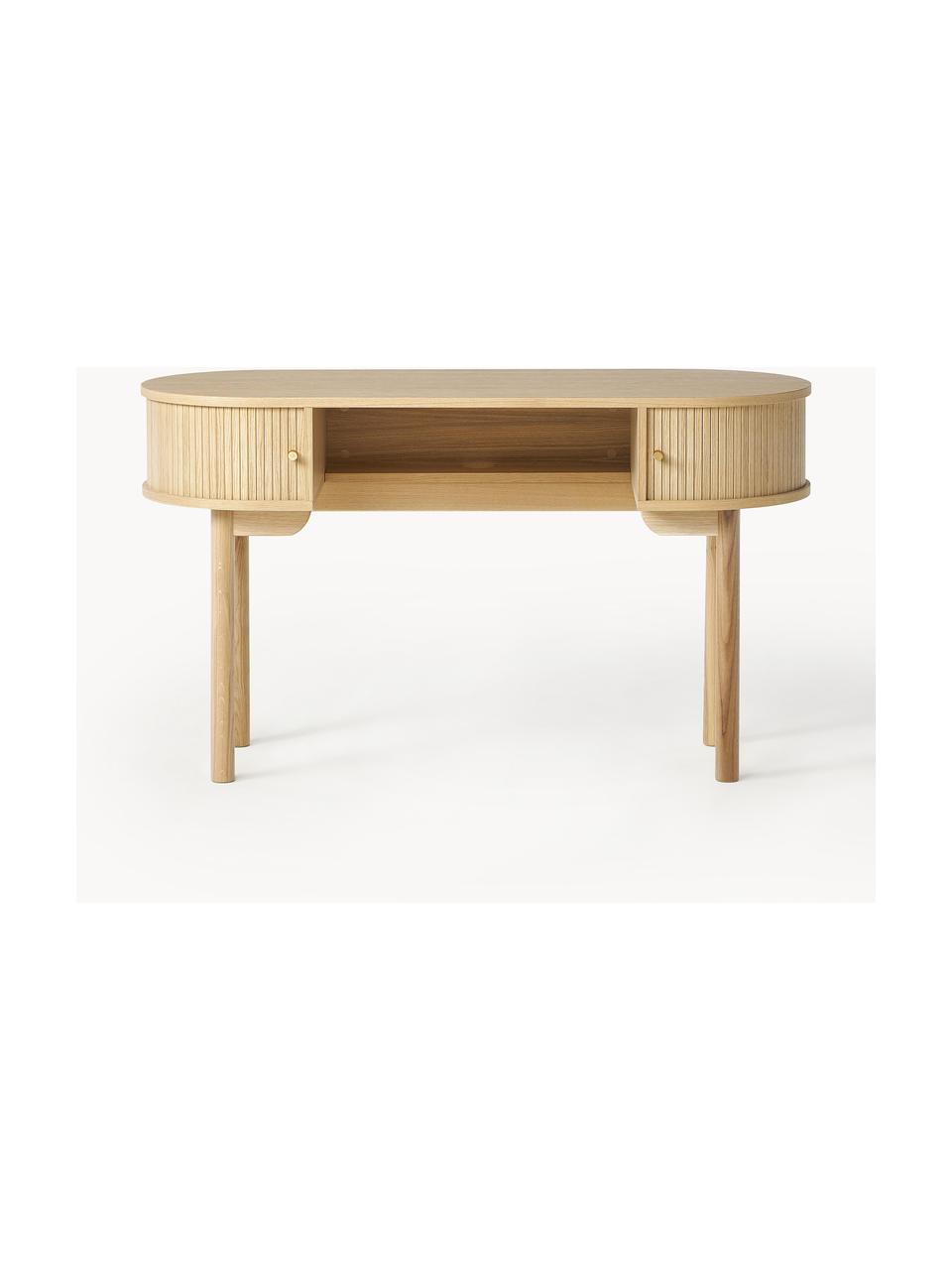 Psací stůl s žebrovým čelem Calary, Dubové dřevo, Š 130 cm, H 50 cm