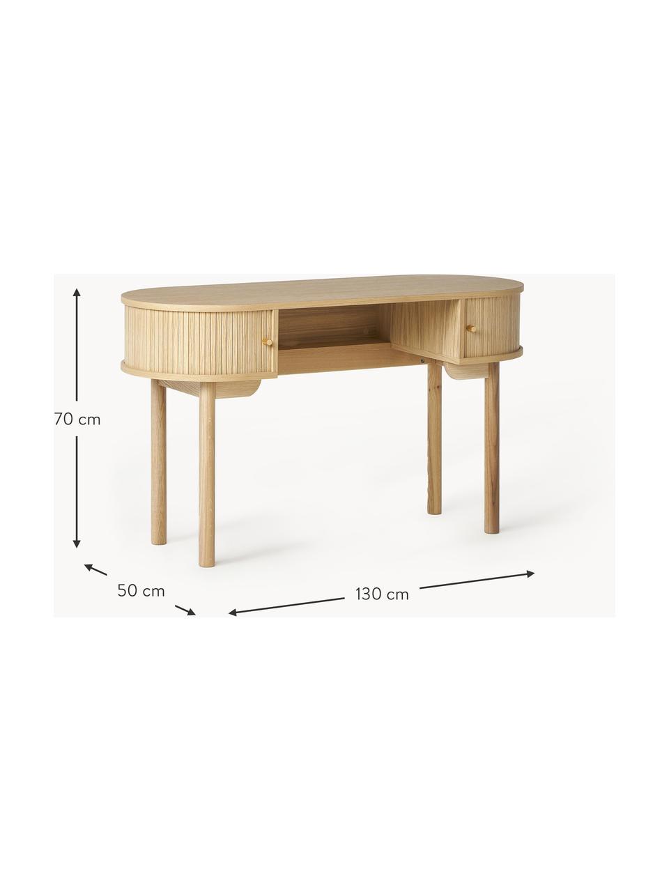 Bureau façade cannelée Calary, Bois clair, larg. 130 x prof. 50 cm