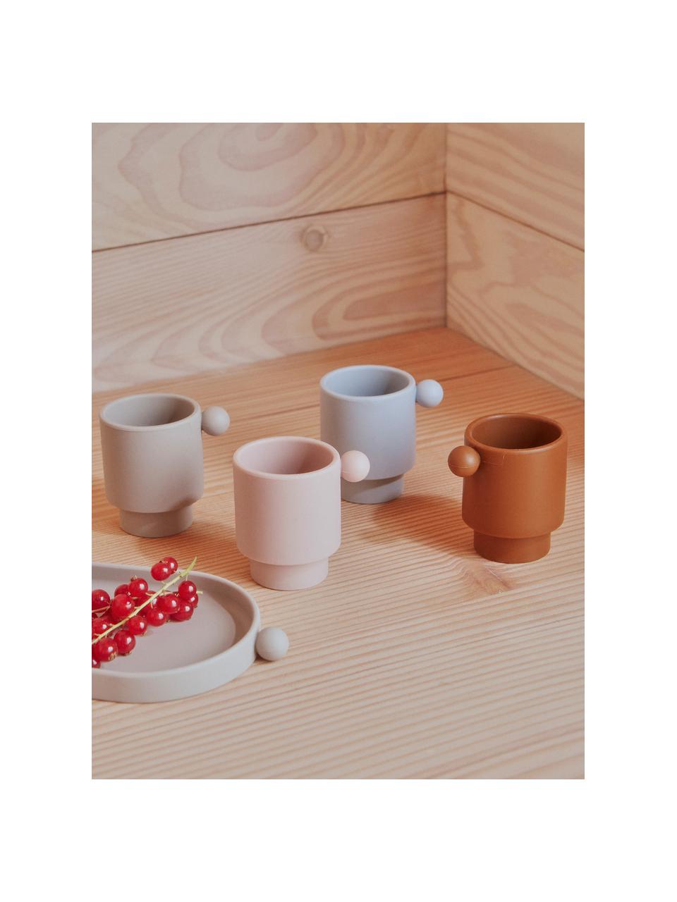 Set 2 tazze bambini Inka, 100% silicone, Taupe, blu chiaro, Ø 6 x Alt. 8 cm