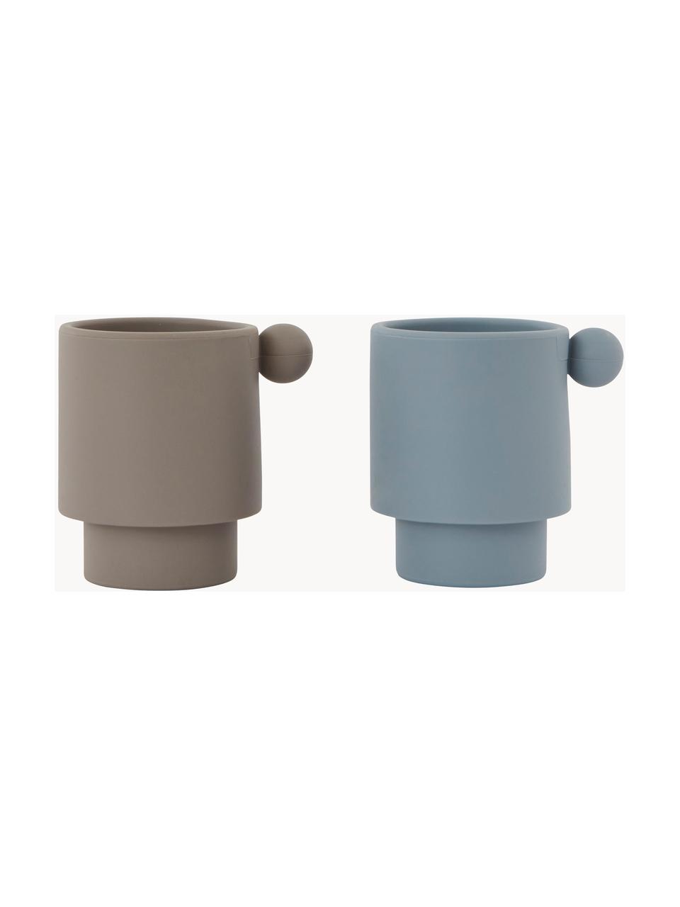 Tazas infantiles Inka, 2 uds., 100% silicona, Gris pardo, azul claro, Ø 6 x Al 8 cm