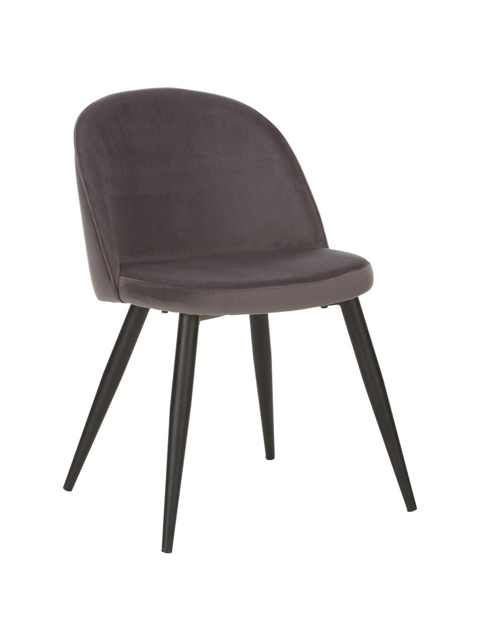 Krzesło tapicerowane z aksamitu  Amy, 2 szt., Tapicerka: aksamit (poliester) Dzięk, Nogi: metal malowany proszkowo, Ciemny szary, S 51 x G 55 cm