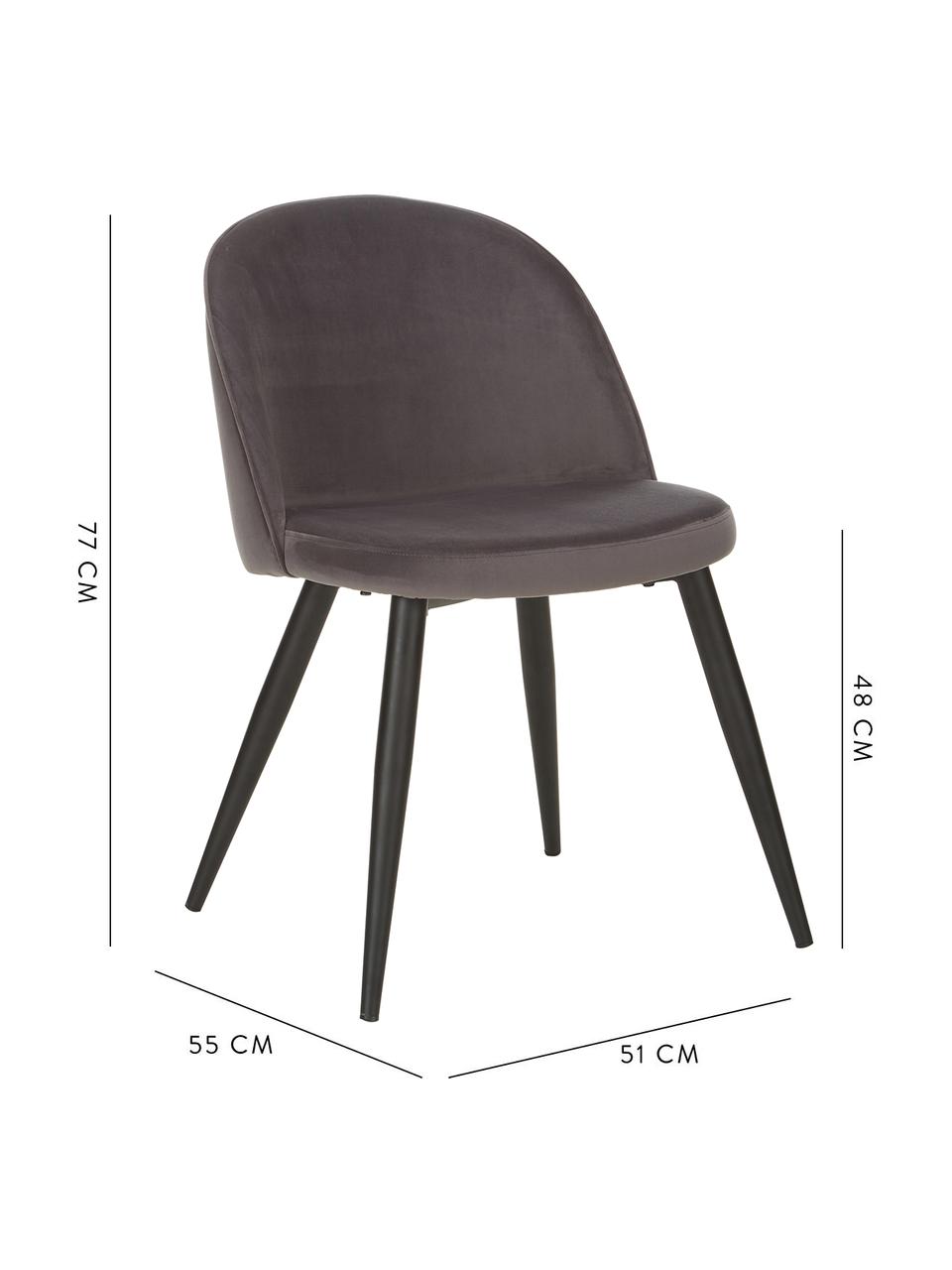 Sedia moderna imbottita in velluto Amy 2 pz, Rivestimento: velluto (poliestere) Con , Gambe: metallo verniciato a polv, Grigio scuro, Larg. 51 x Prof. 55 cm