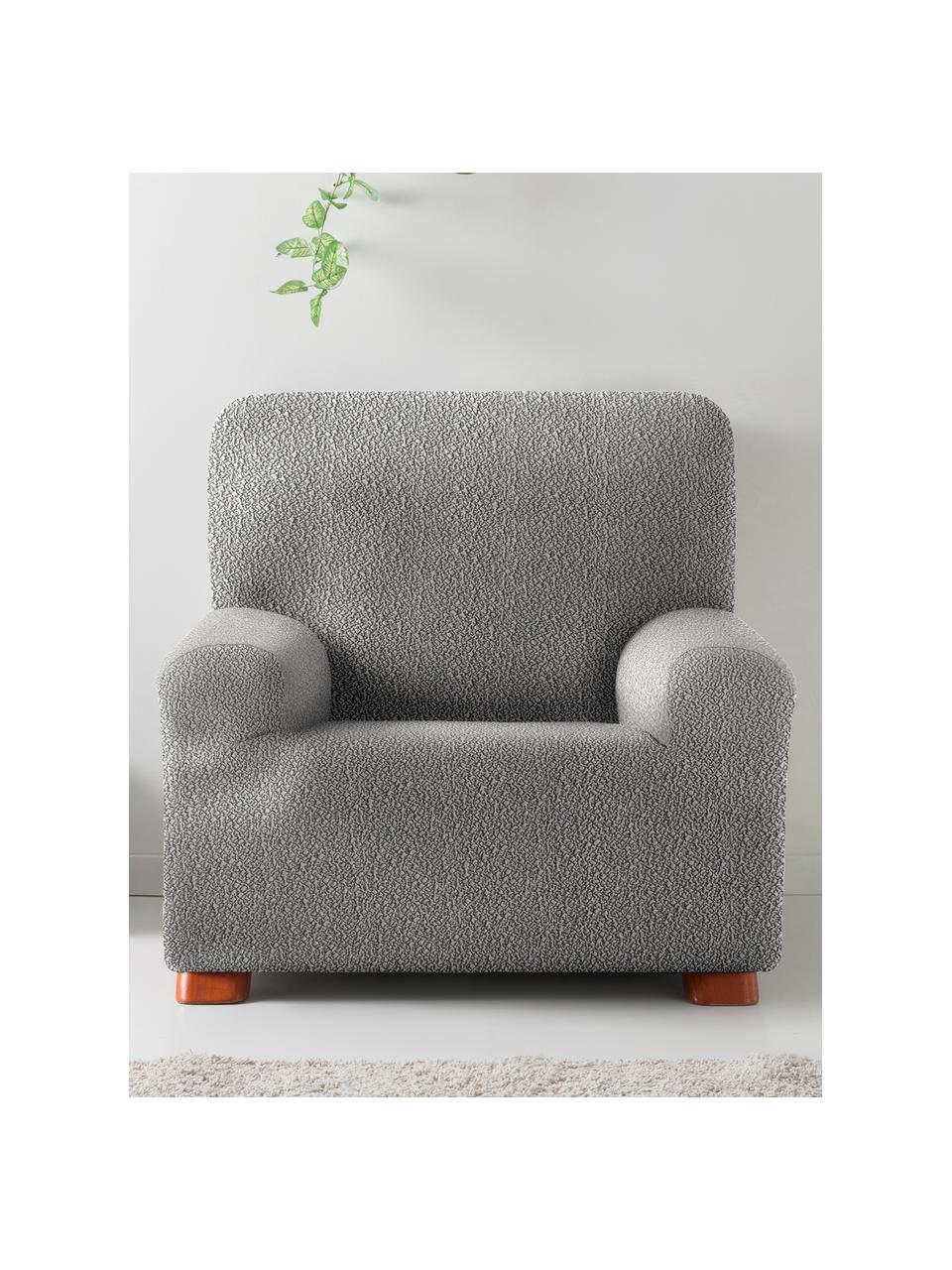 Housse de fauteuil Roc, 55 % polyester, 35 % coton, 10 % élastomère, Gris, larg. 130 x haut. 120 cm