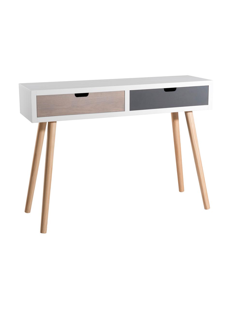 Sidetable Enzo met 2 lades, Frame: gelakt MDF, Poten: gelakt grenenhout, Wit, bruin, grijs, grenenhoutkleurig, B 110 x D 33 cm