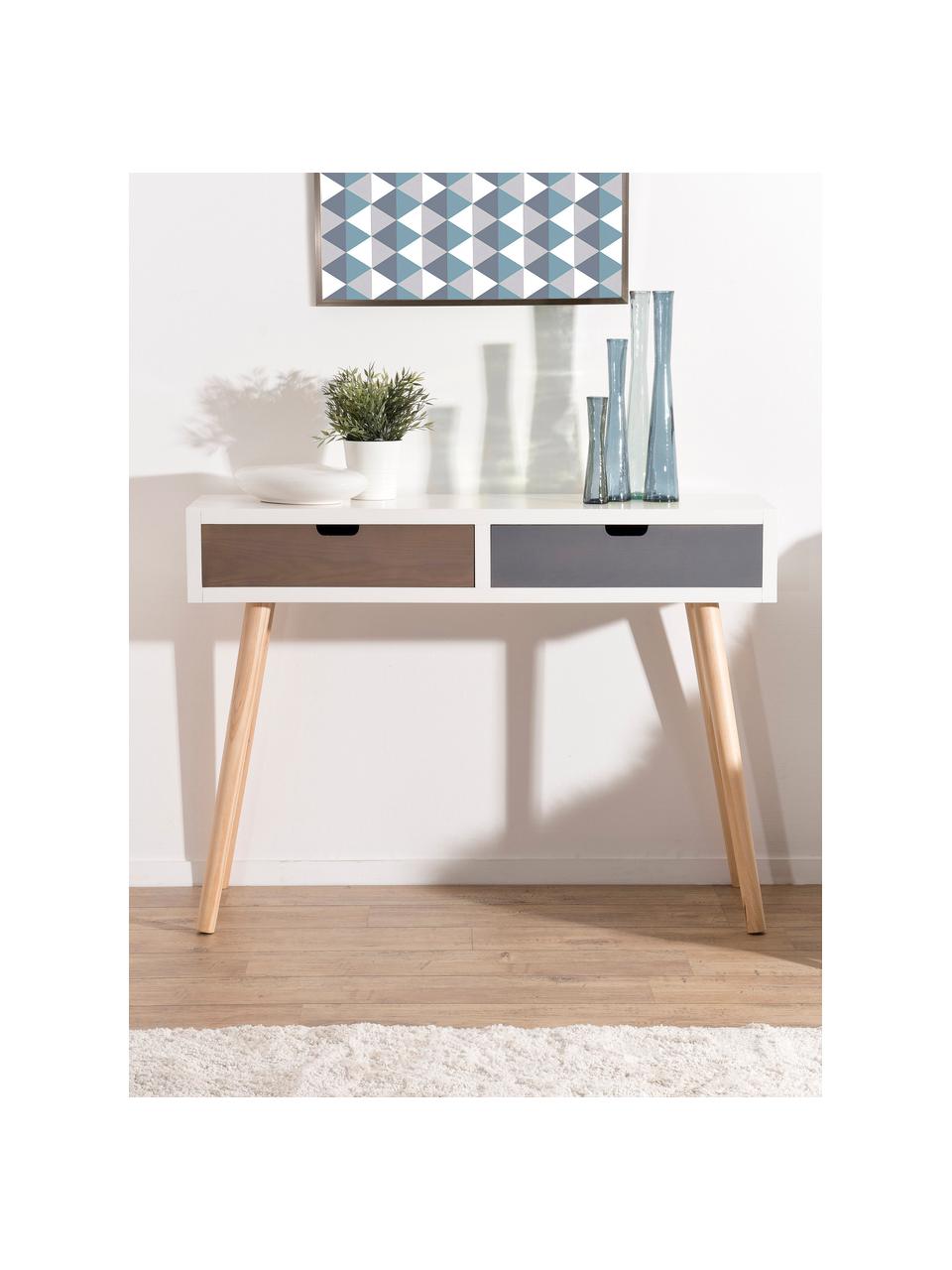 Sidetable Enzo met 2 lades, Frame: gelakt MDF, Poten: gelakt grenenhout, Wit, bruin, grijs, grenenhoutkleurig, B 110 x D 33 cm