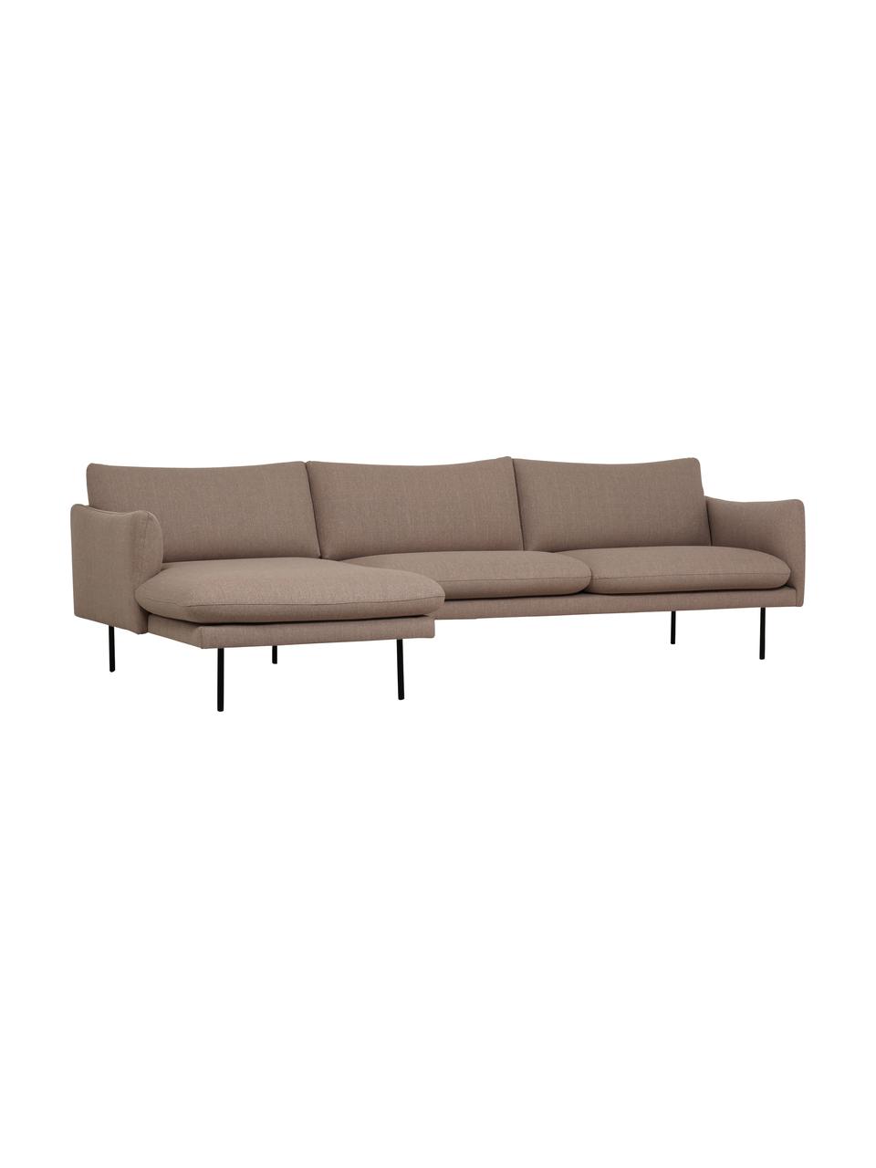 Canapé d'angle avec pieds en métal Moby, Tissu taupe, larg. 280 x prof. 160 cm, méridienne à gauche
