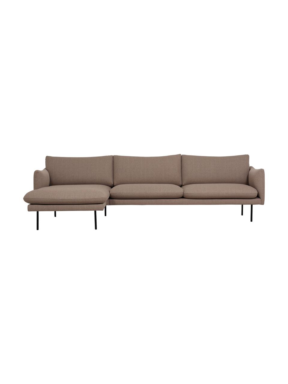 Canapé d'angle avec pieds en métal Moby, Tissu taupe, larg. 280 x prof. 160 cm, méridienne à gauche