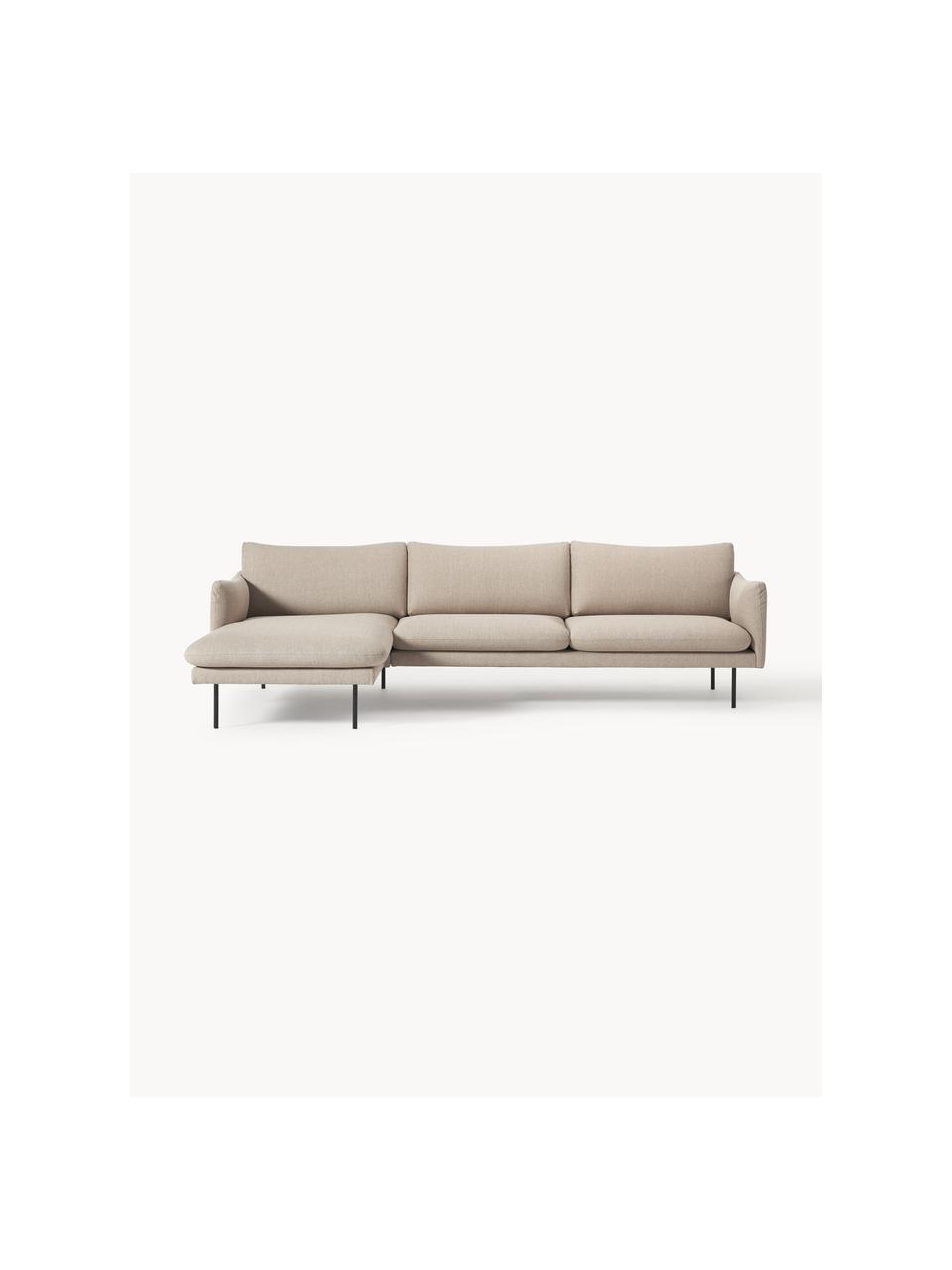 Ecksofa Moby, Bezug: Polyester Der hochwertige, Gestell: Massives Kiefernholz, Bir, Füße: Metall, pulverbeschichtet, Webstoff Beige, B 280 x T 160 cm, Eckteil links