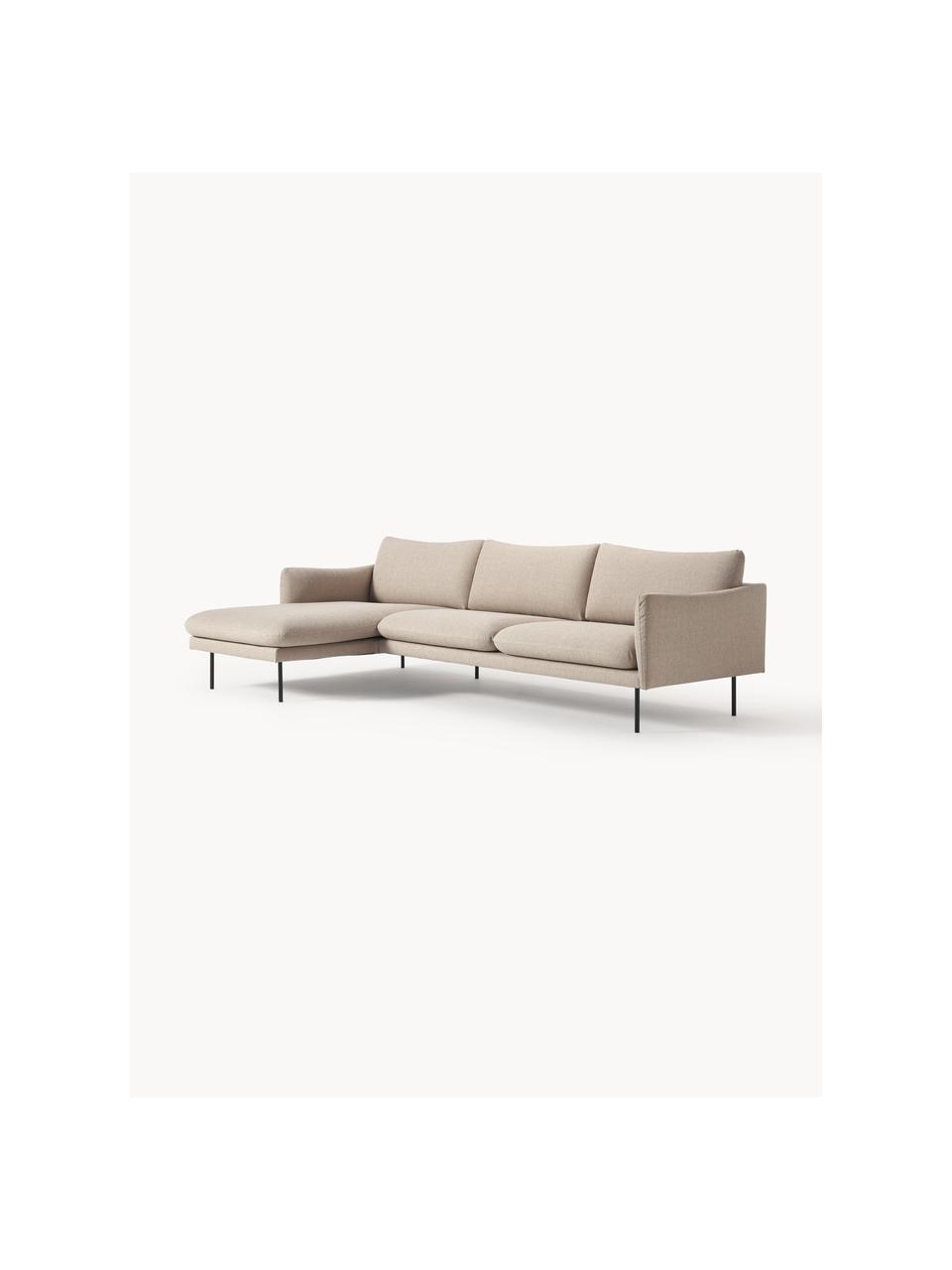 Hoekbank Moby, Bekleding: polyester Met 35.000 schu, Frame: massief grenenhout, FSC-g, Poten: gepoedercoat metaal, Geweven stof beige, B 280 x D 160 cm, hoekdeel links