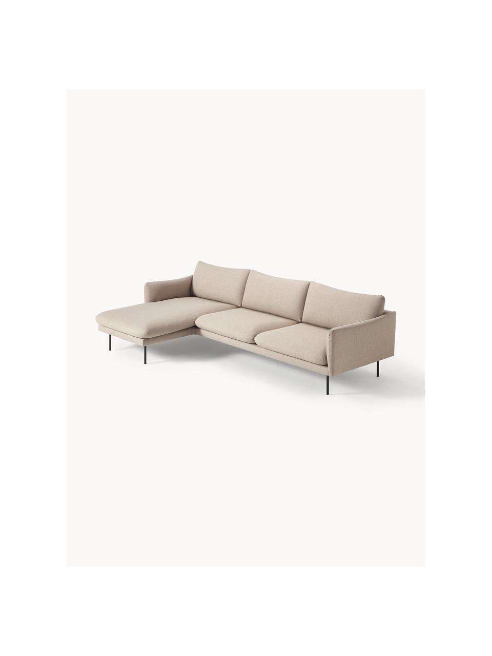 Divano angolare Moby, Rivestimento: poliestere Con 35.000 cic, Struttura: legno di pino massiccio, Piedini: metallo verniciato a polv, Tessuto beige, Larg. 280 x Prof. 160 cm, chaise longue a sinistra