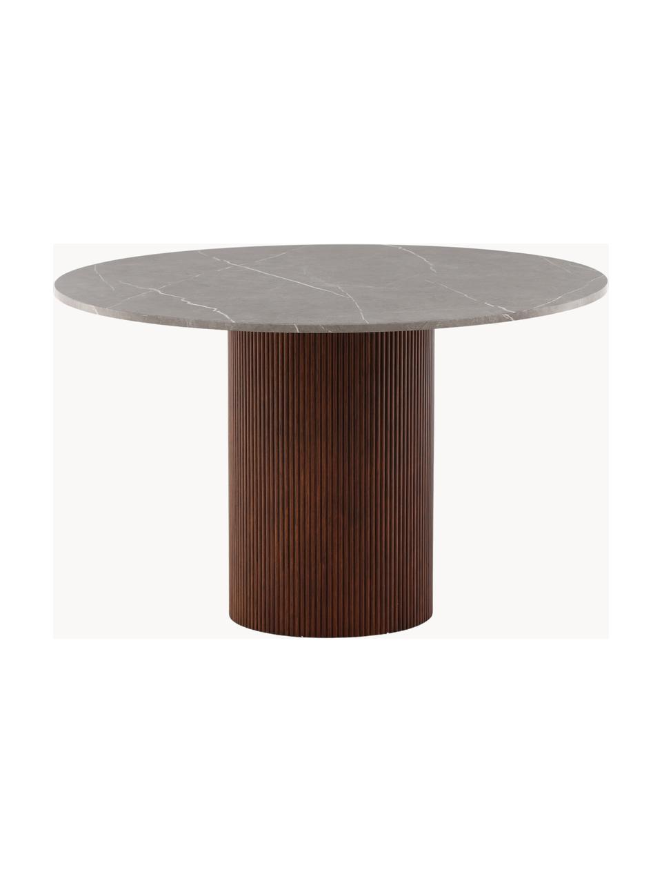 Ronde eettafel Austin met marmerlook, Ø 120 cm, Tafelblad: MDF, Marmerlook lichtgrijs, essenhout, Ø 120 cm