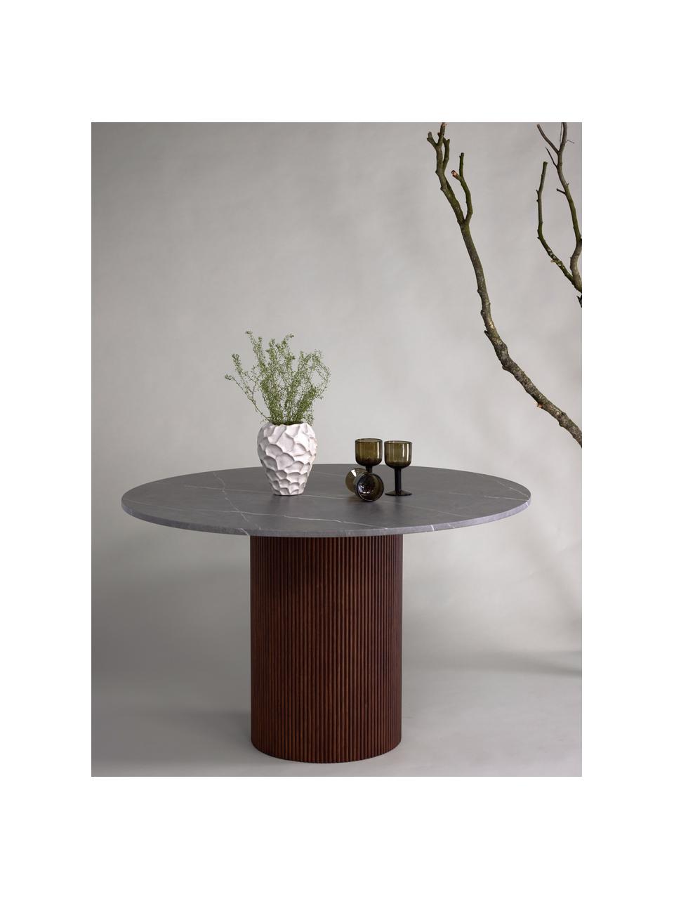 Ronde eettafel Austin met marmerlook, Ø 120 cm, Tafelblad: MDF, Marmerlook lichtgrijs, essenhout, Ø 120 cm