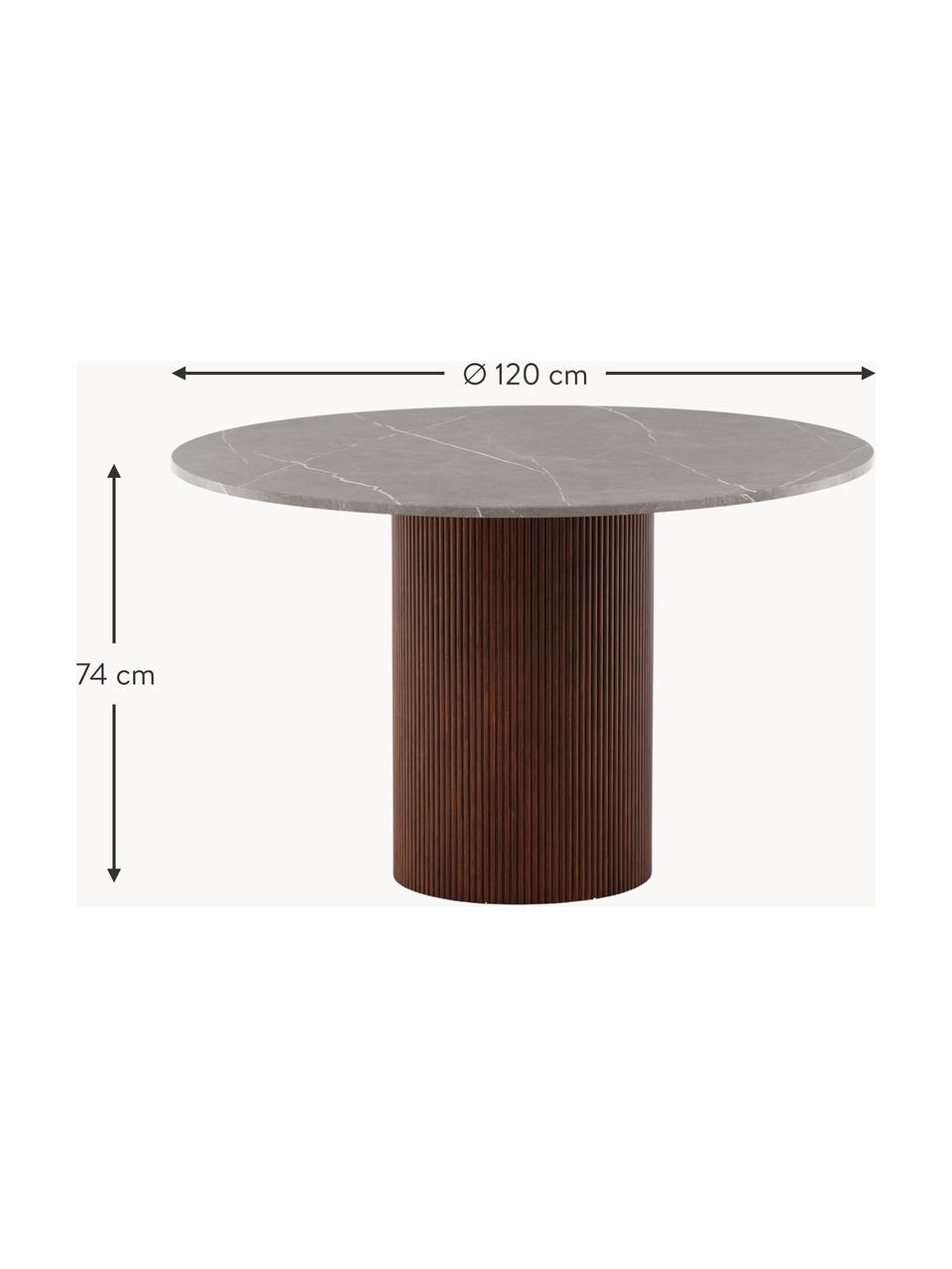 Mesa de comedor redonda en look mármol Austin, Ø 120 cm, Tablero: tablero de fibras de dens, Aspecto mármol gris, madera de fresno, Ø 120 cm