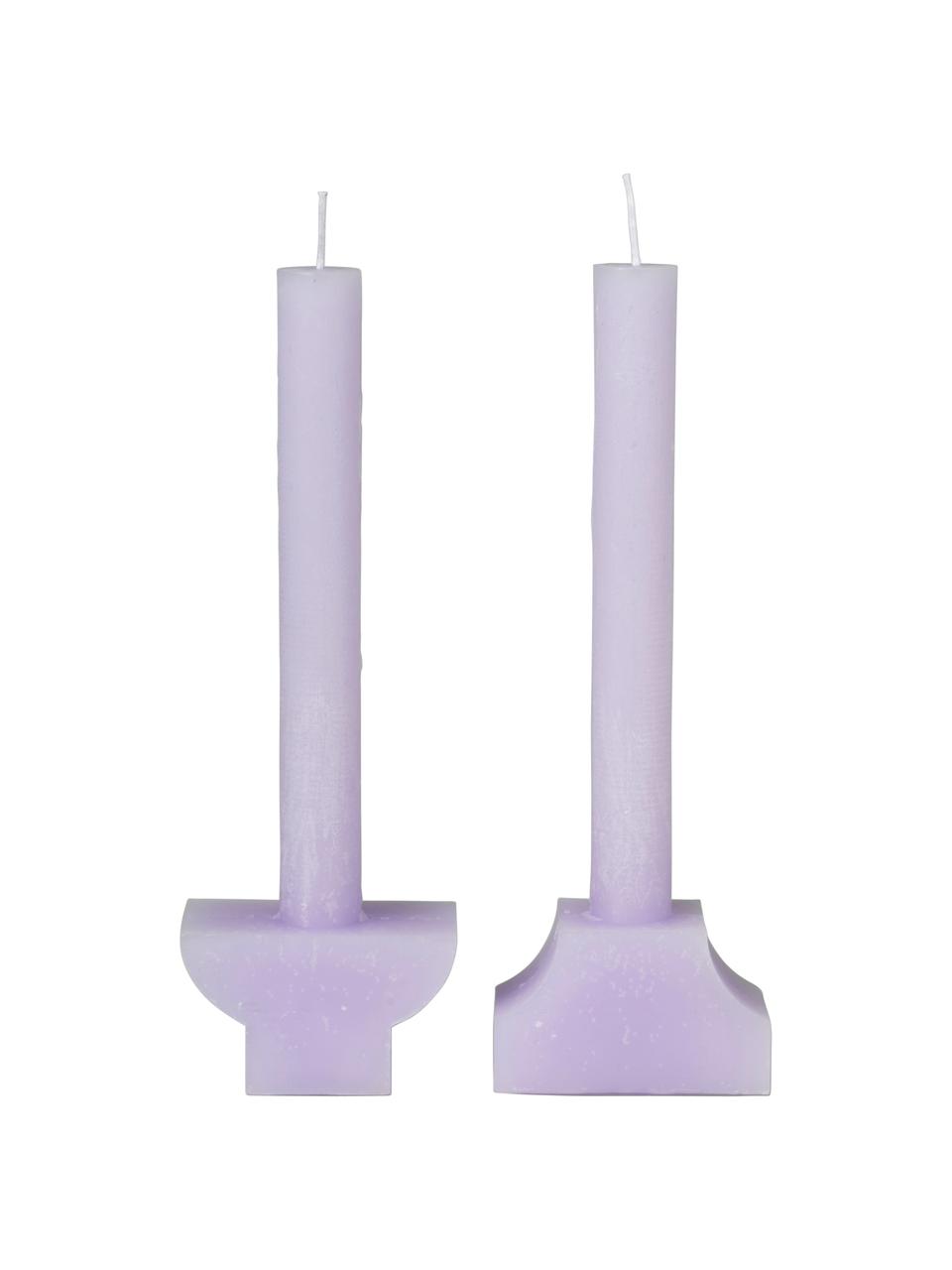 Ensemble de bougies lilas Pilas, 2 élém., Cire, Lilas, larg. 8 x haut. 25 cm