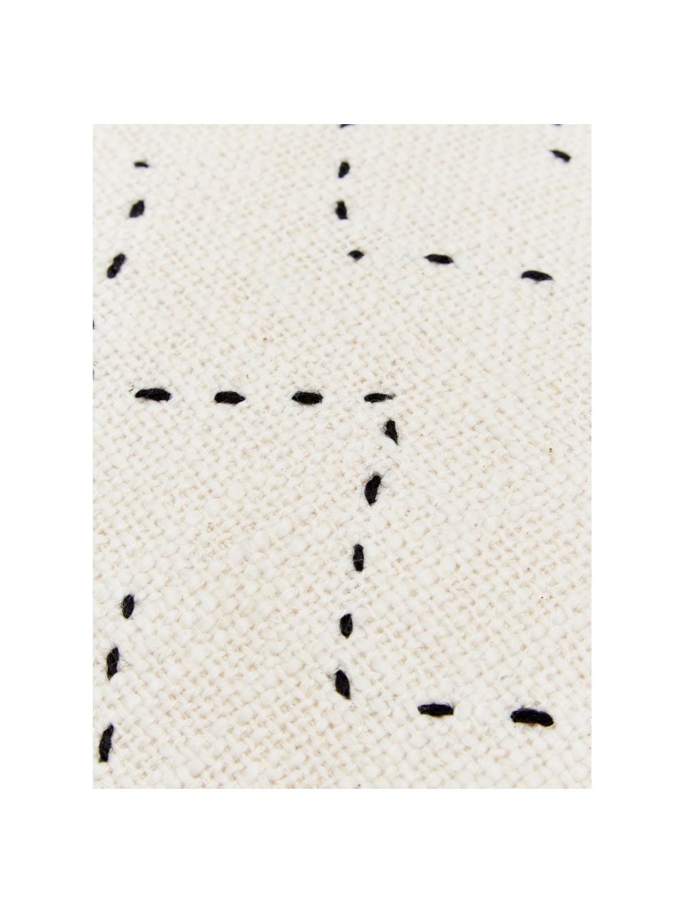 Housse de coussin rectangulaire boho à franges blanc crème ajourée Heli, 100 % coton, Beige, larg. 30 x long. 50 cm