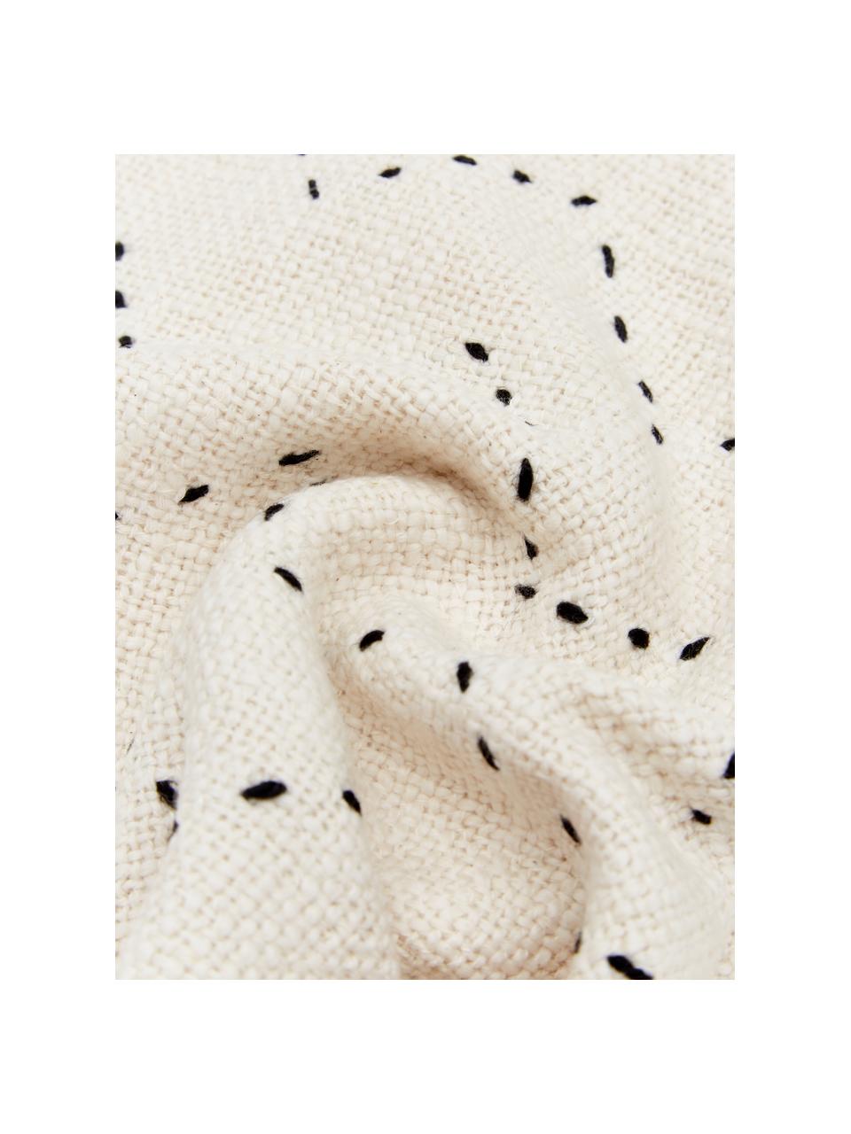 Funda de cojín bordada con flecos Heli, estilo boho, 100% algodón, Beige, An 30 x L 50 cm
