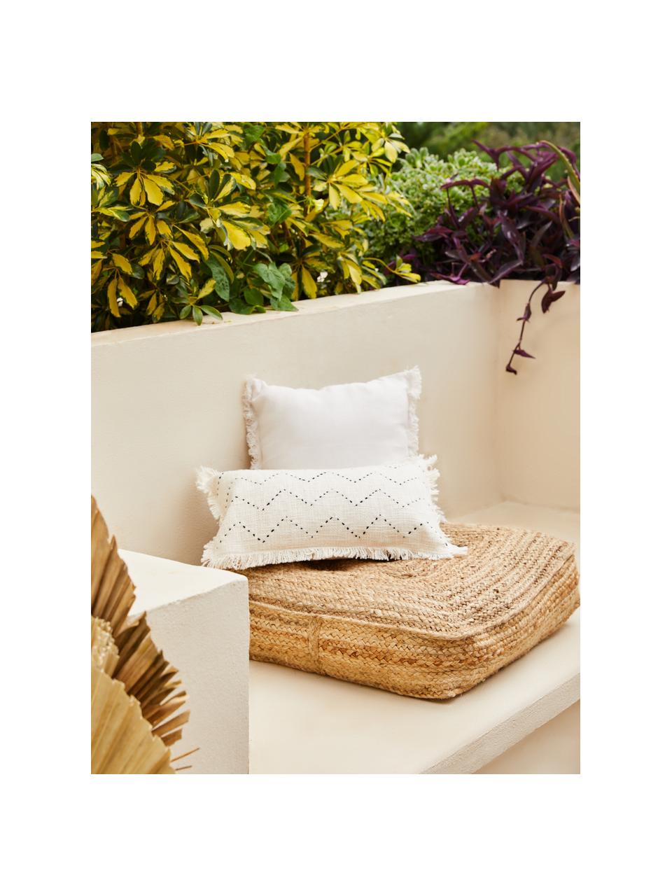 Housse de coussin rectangulaire boho à franges blanc crème ajourée Heli, 100 % coton, Beige, larg. 30 x long. 50 cm