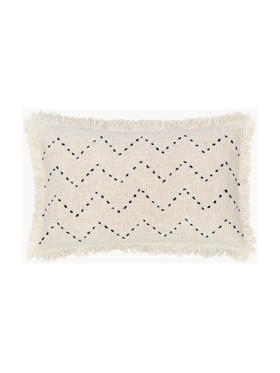 Geborduurde Boho kussenhoes Heli met franjes, 100% katoen, Beige, B 30 x L 50 cm