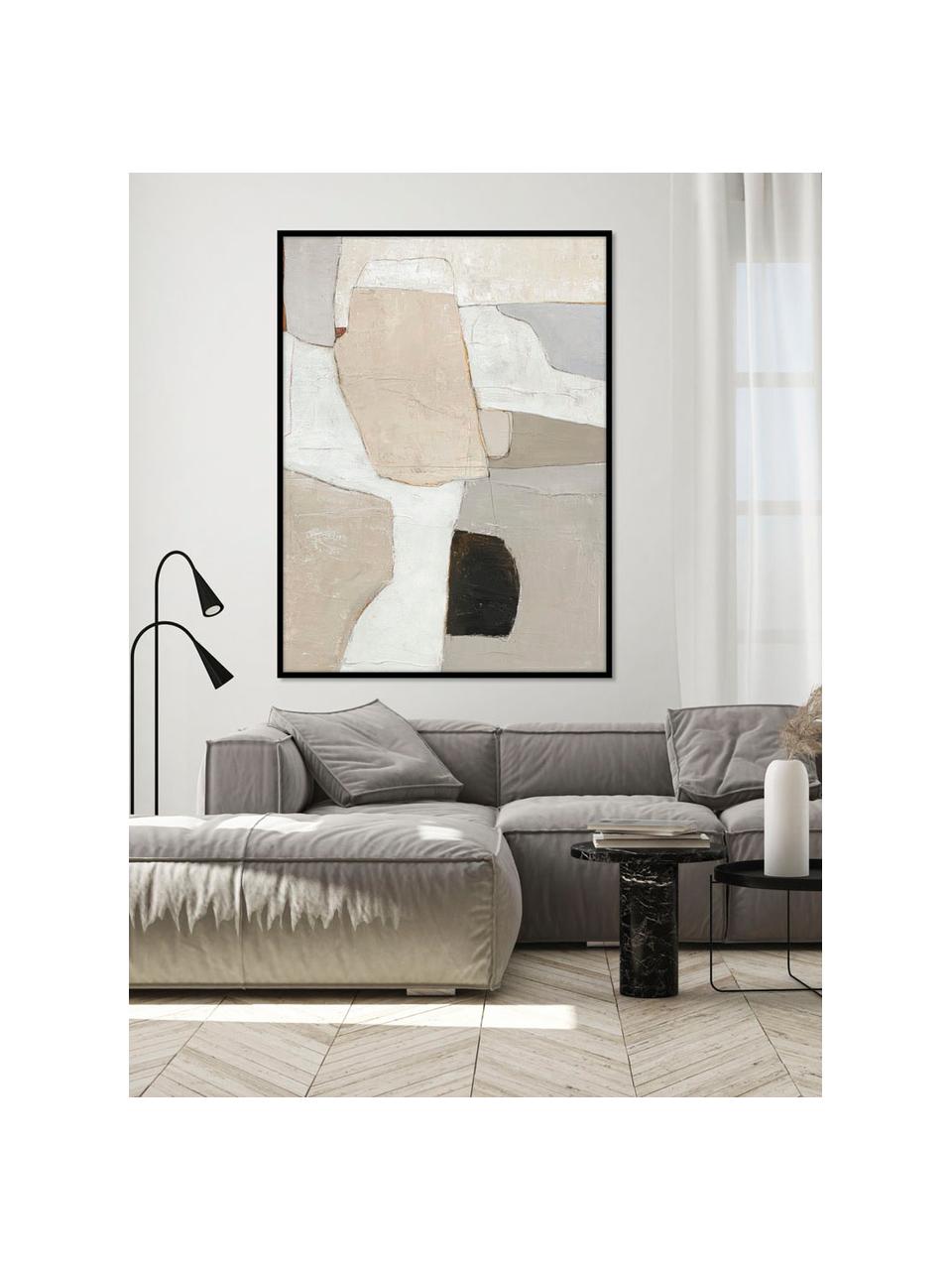 Ręcznie malowany obraz na płótnie w drewnianej ramie Accurate, Stelaż: drewno sosnowe, Odcienie beżowego, odcienie szarego, S 92 x W 120 cm