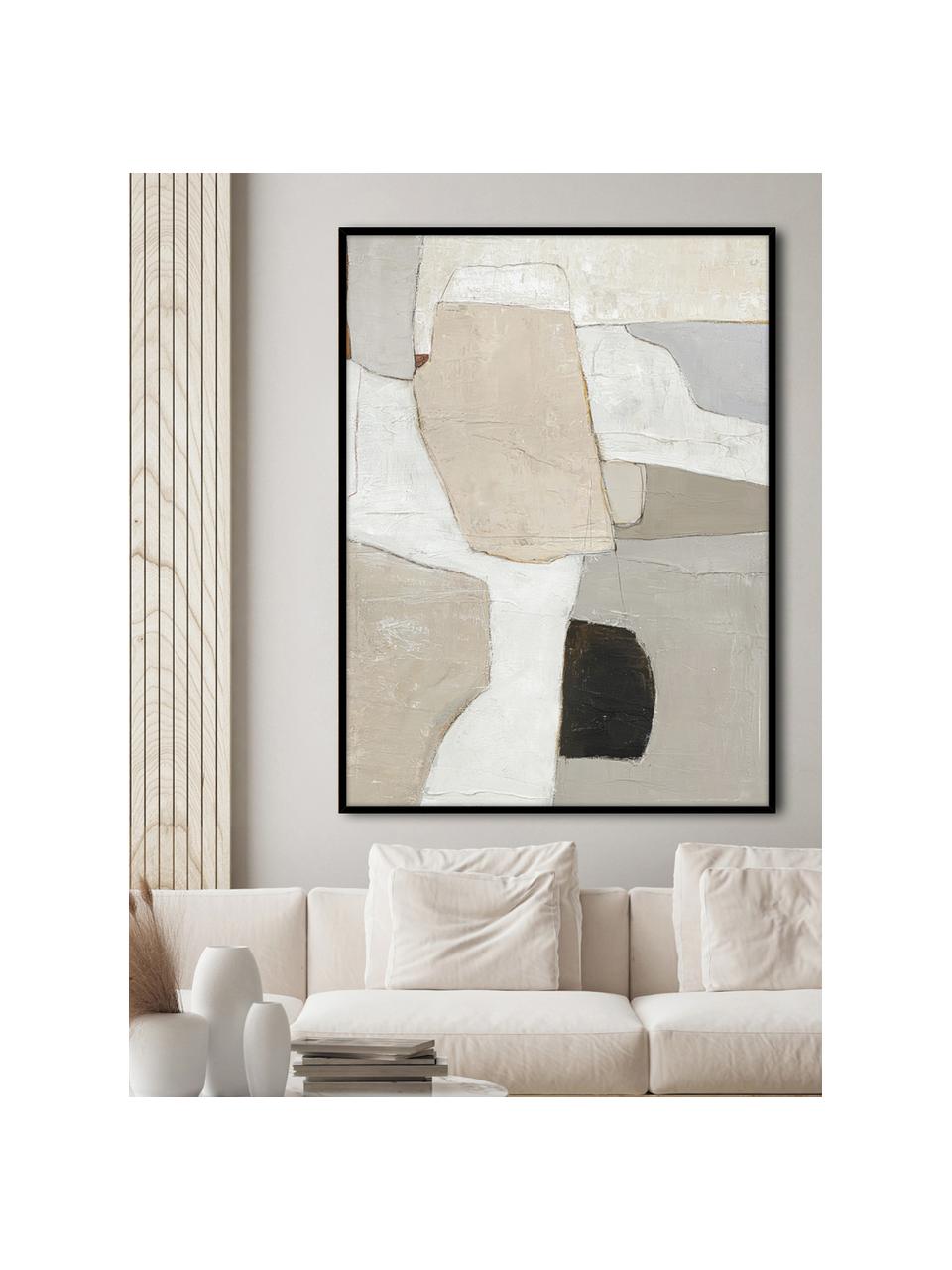 Quadro su tela dipinto a mano con cornice in legno Accurate, Cornice: legno di quercia, rivesti, Tonalità beige e grigie, Larg. 92 x Alt. 120 cm