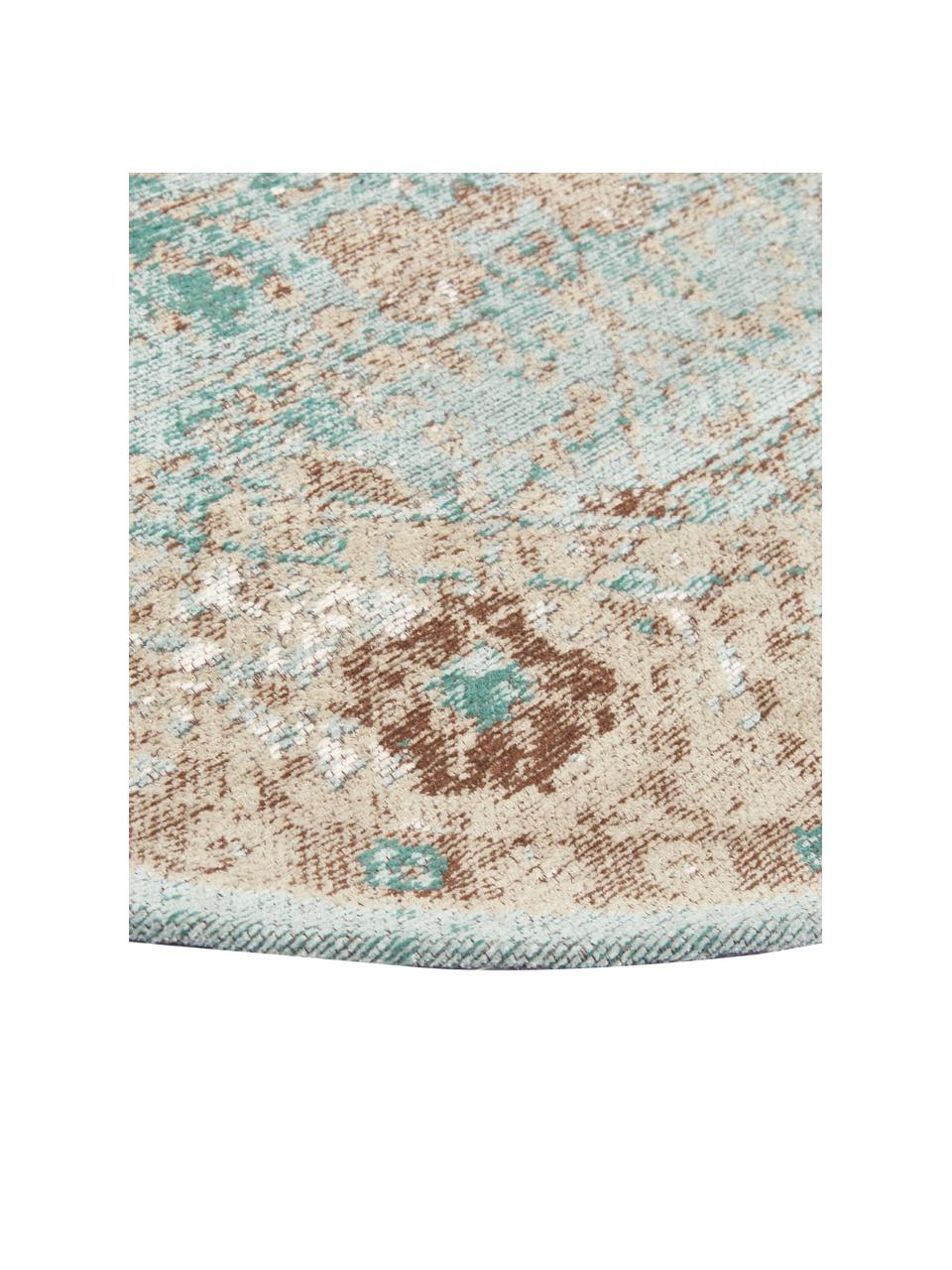 Okrągły ręcznie tkany dywan  szenilowy Rimini, Turkusowy, taupe, brązowy, Ø 120 cm (Rozmiar S)