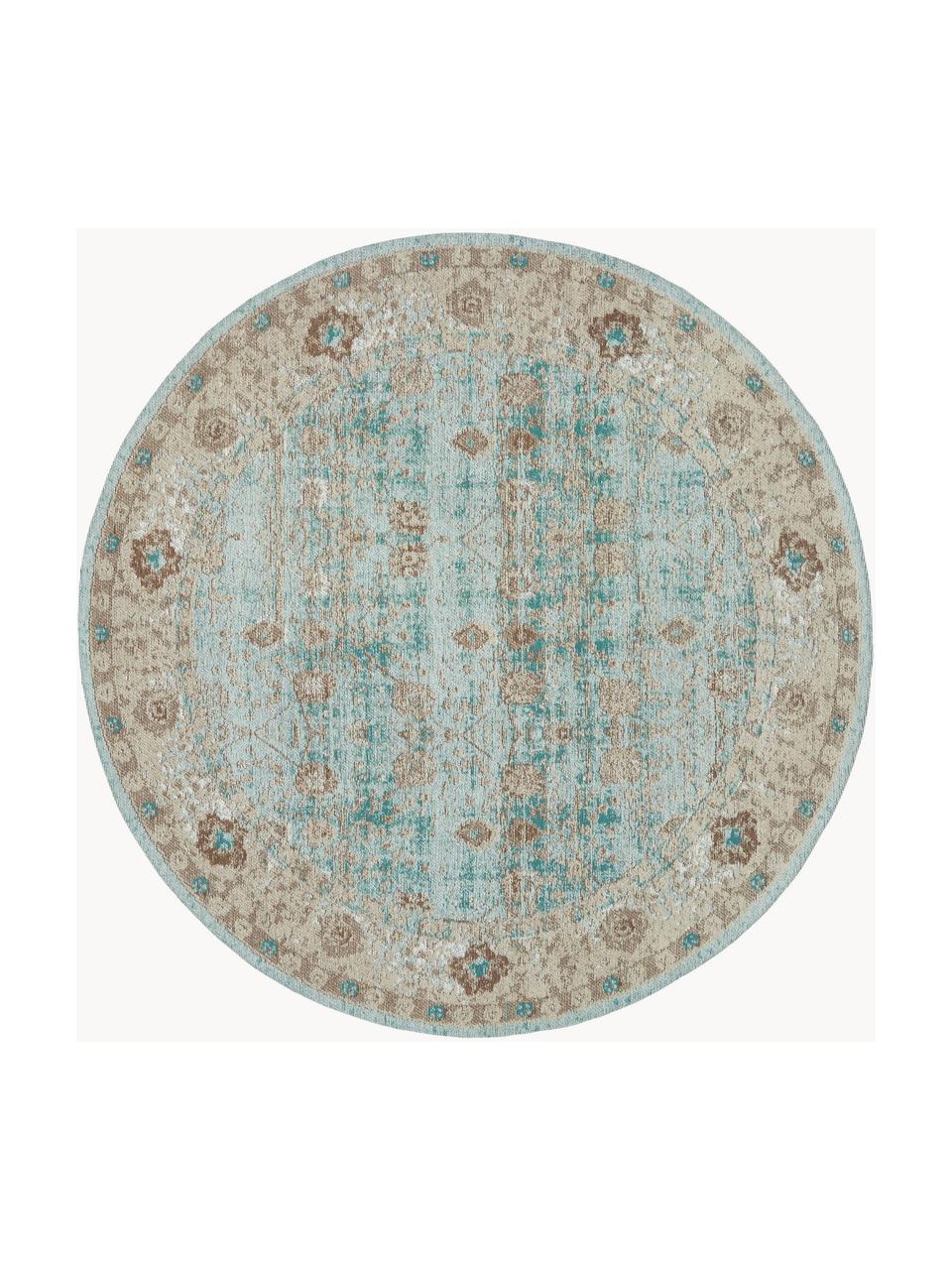 Okrúhly ženilkový koberec Rimini, Tyrkysovozelená, béžová, hnedá, Ø 120 cm (veľkosť S)