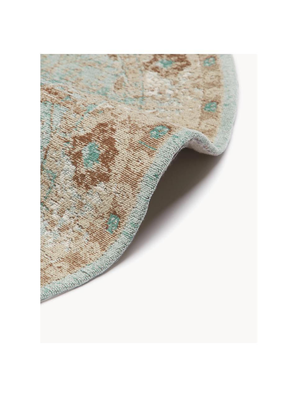 Rond chenille vloerkleed Rimini, handgeweven, Turquoise groen, beige, bruin, Ø 120 cm (maat S)