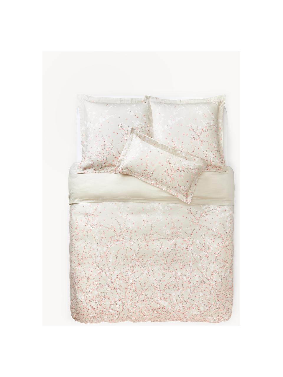Copripiumino in raso di cotone con stampa floreale Sakura, Beige, rosa, bianco, Larg. 260 x Lung. 240 cm