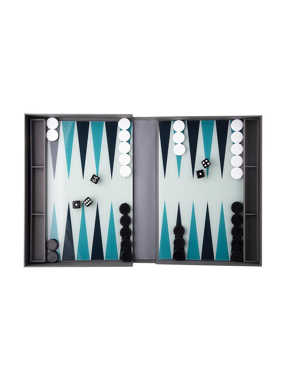 Je de Backgammon Classic, Papier, acrylique, Gris, noir, turquoise, blanc, larg. 31 x haut. 5 cm