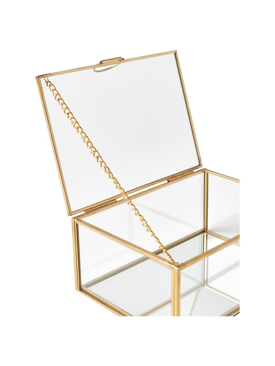 Aufbewahrungsbox Lirio aus Glas, Rahmen: Metall, beschichtet, Transparent, Messingfarben, B 14 x T 10 cm