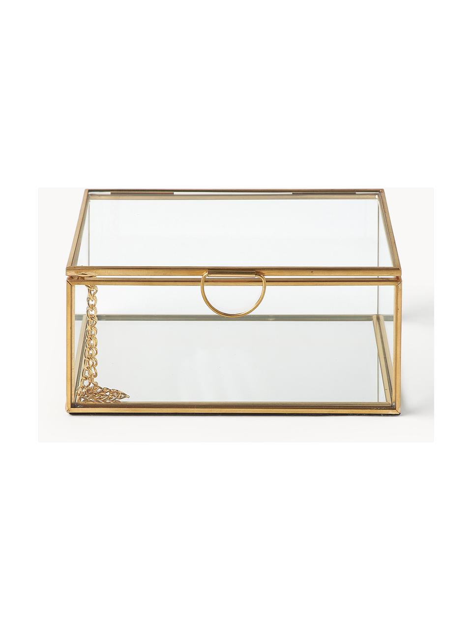 Scatola portaoggetti in vetro Lirio, Cornice: metallo rivestito, Trasparente, dorato, Larg. 14 x Prof. 10 cm