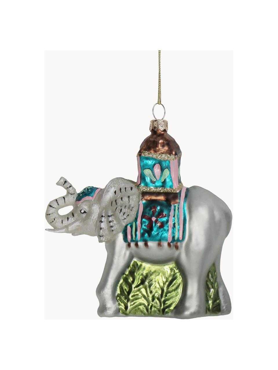Adorno navideño Elephant, Vidrio, Gris, multicolor, An 12 x Al 12 cm