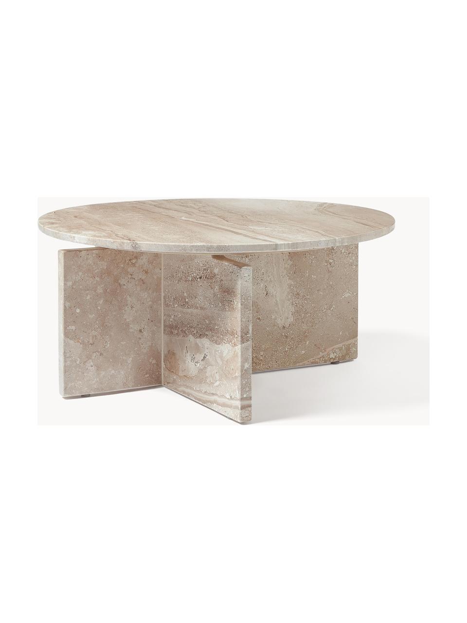 Mesa de centro redonda de travertino Marisa, Estructura: tablero de fibras de dens, Travertino beige, Ø 70 x Al 33 cm