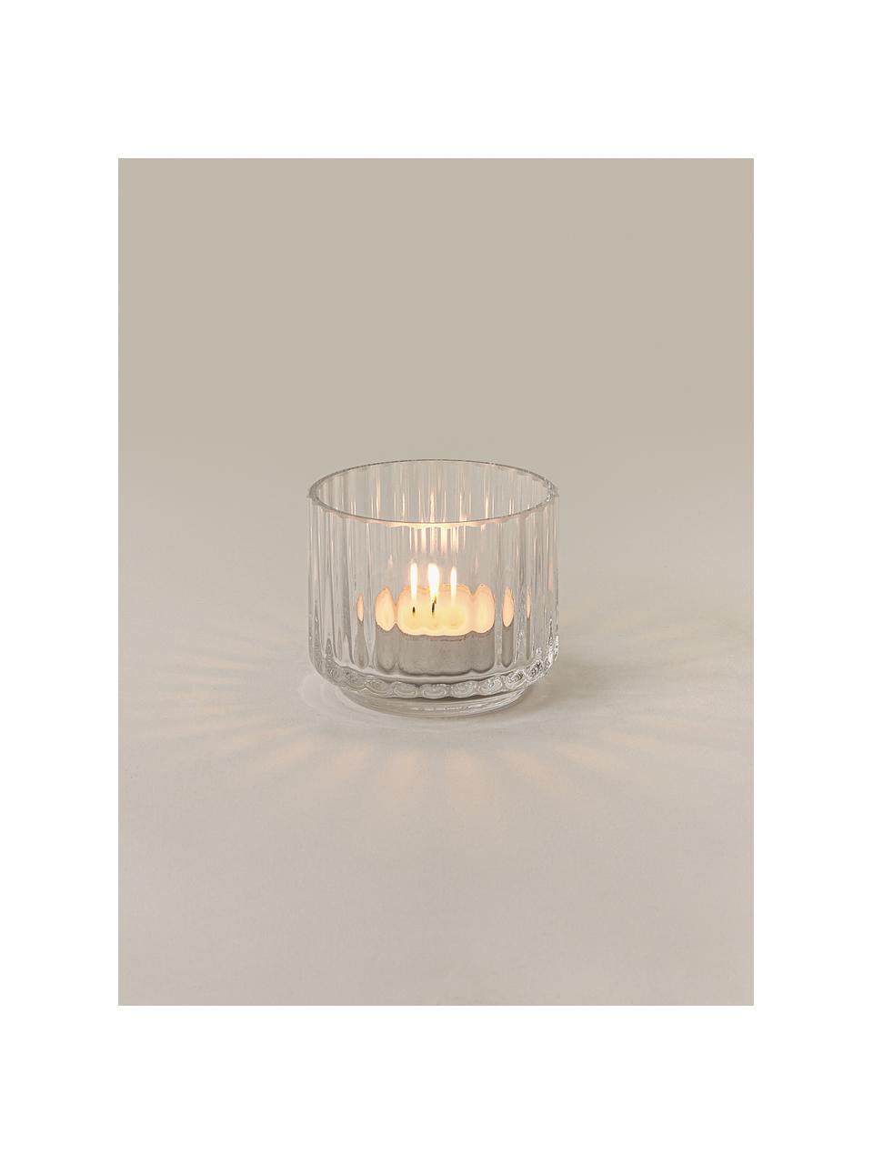 Ručně foukaný svícen na čajovou svíčku s žebrovaným povrchem Lyngby, Sklo, Transparentní, Ø 7 cm, V 6 cm
