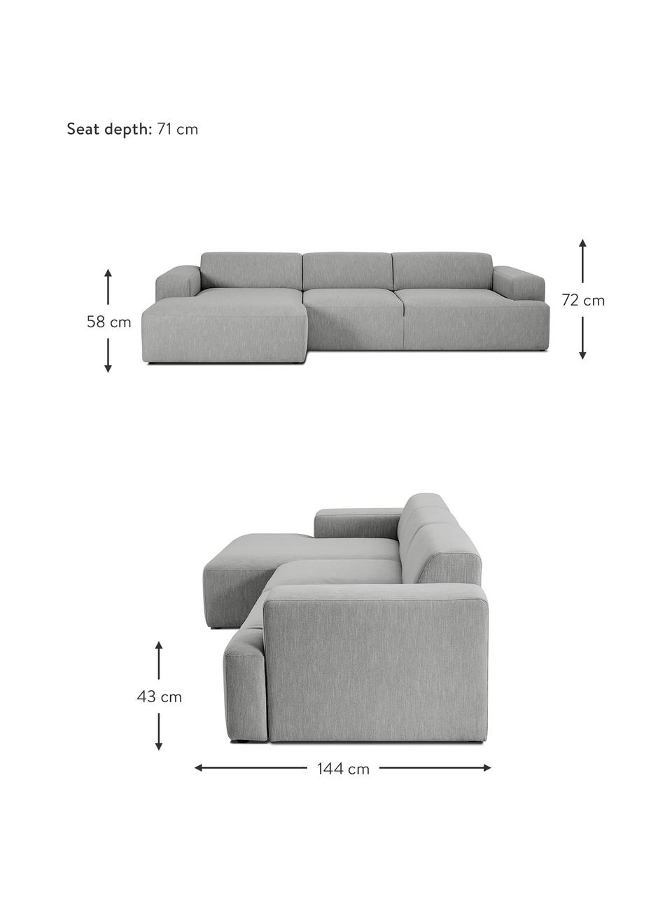 Canapé d'angle 4 places gris Melva, Tissu gris