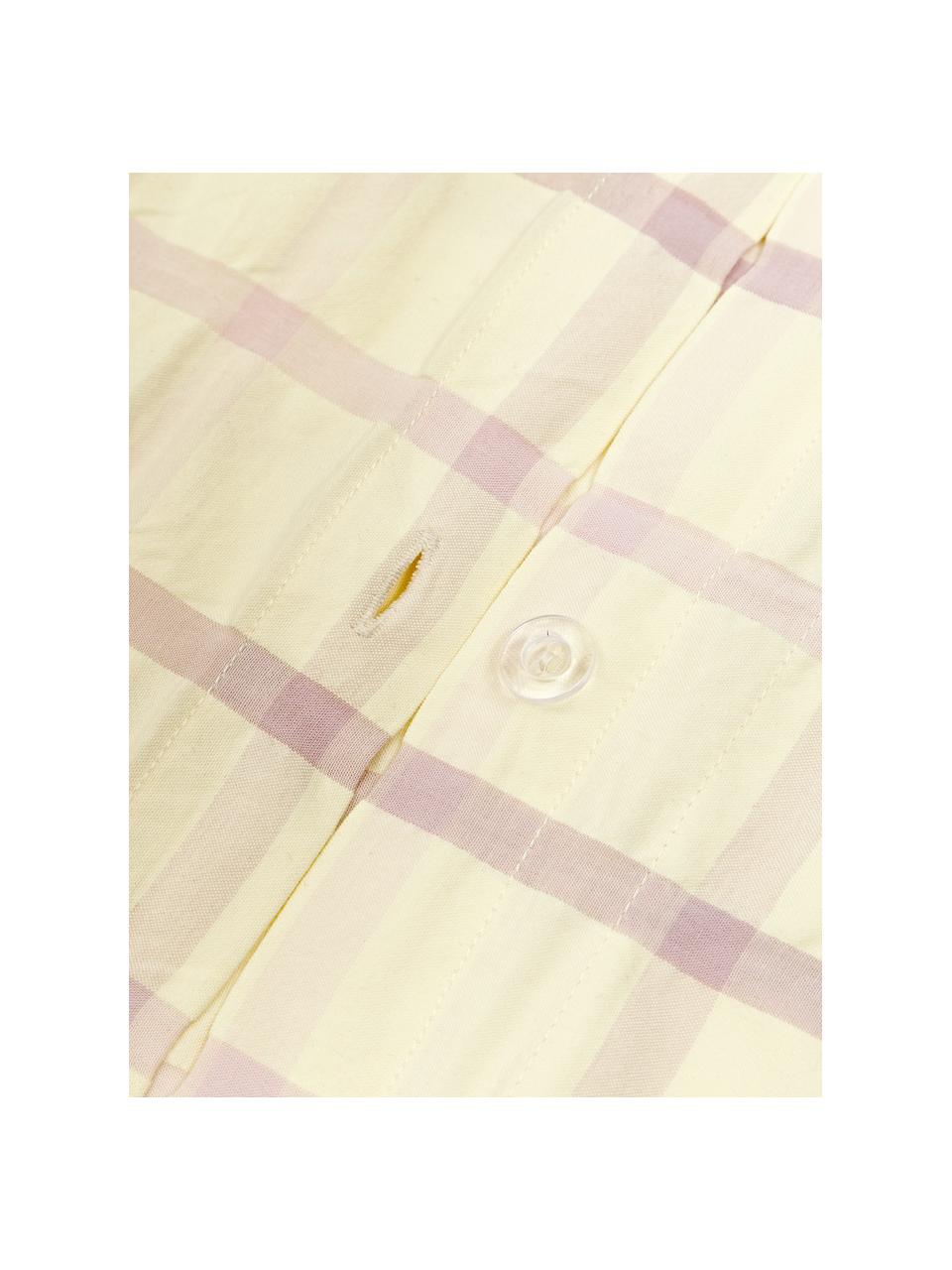 Housse de couette en coton seersucker à carreaux Leonita, Jaune, lilas, larg. 200 x long. 200 cm