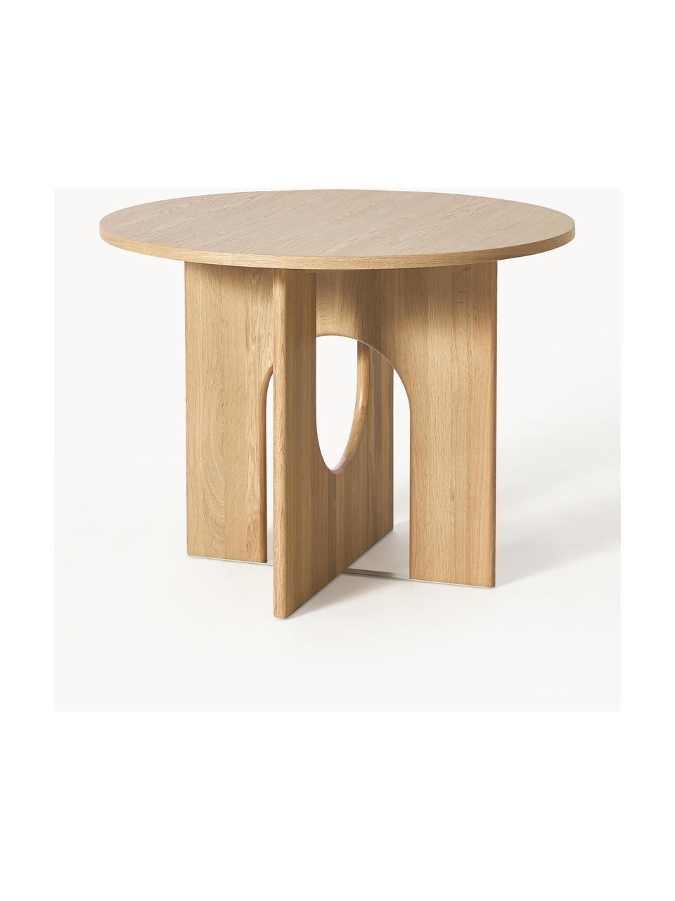 Ronde eettafel Apollo, in verschillende formaten, Tafelblad: gelakt eikenhoutfineer, Poten: eikenhout, gelakt, metaal, Gelakt eikenhout, Ø 100 cm