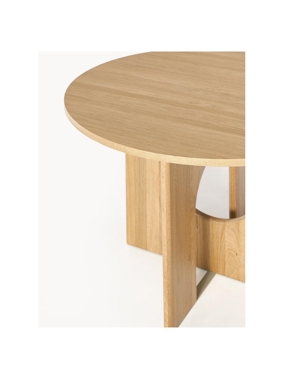 Ronde eettafel Apollo, in verschillende formaten, Tafelblad: gelakt eikenhoutfineer, Poten: eikenhout, gelakt, metaal, Gelakt eikenhout, Ø 100 cm