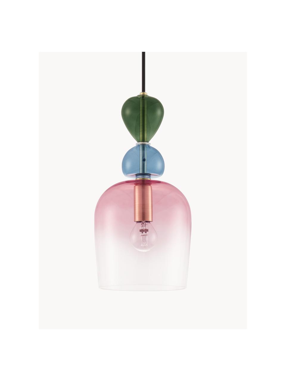 Petite suspension Murano, Rose, vert foncé, bleu, larg. 16 x haut. 31 cm