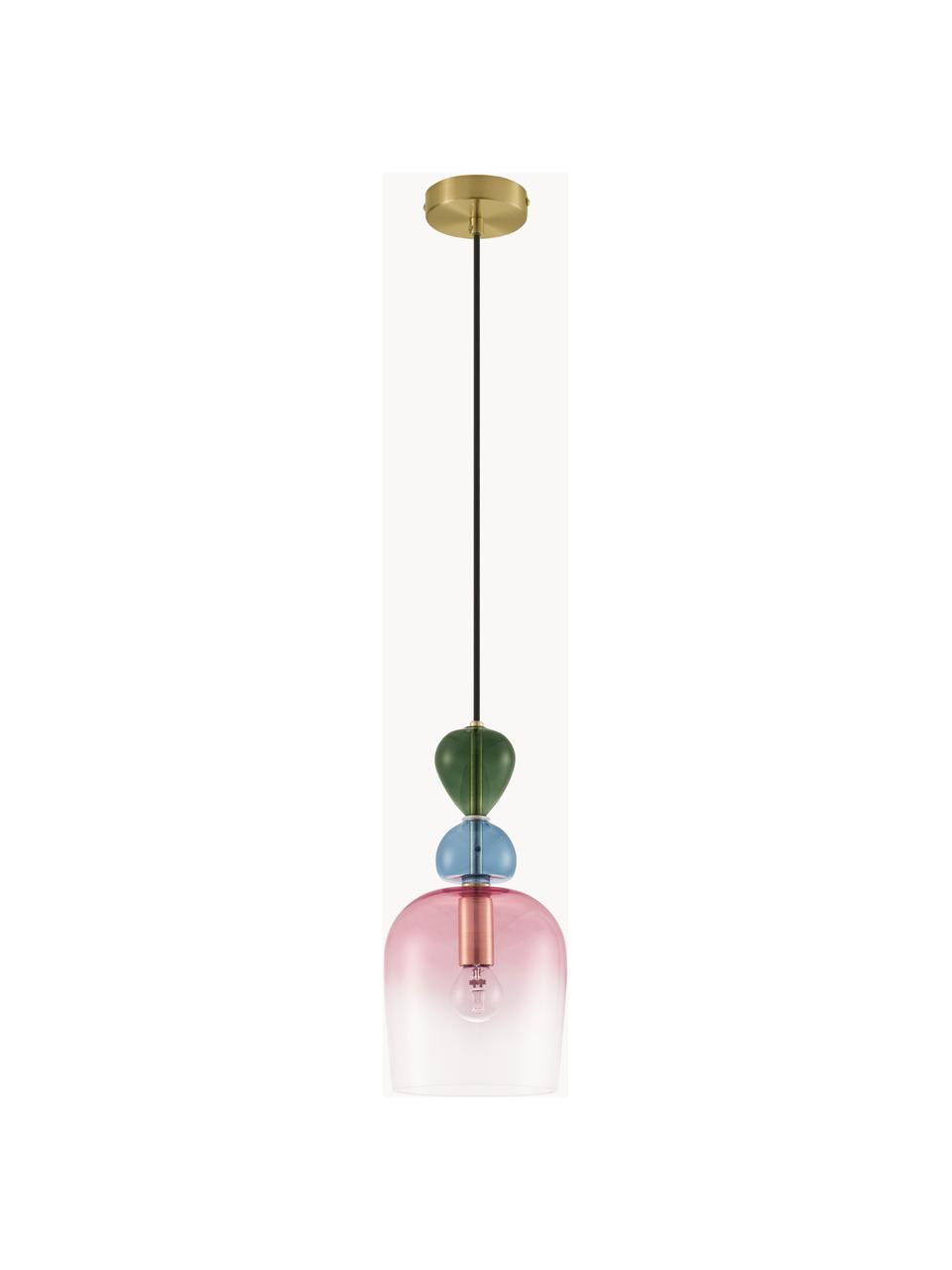 Lampada a sospensione piccola Murano, Baldacchino: metallo rivestito, Rosa, verde scuro, blu, Ø 16  x A 31 cm