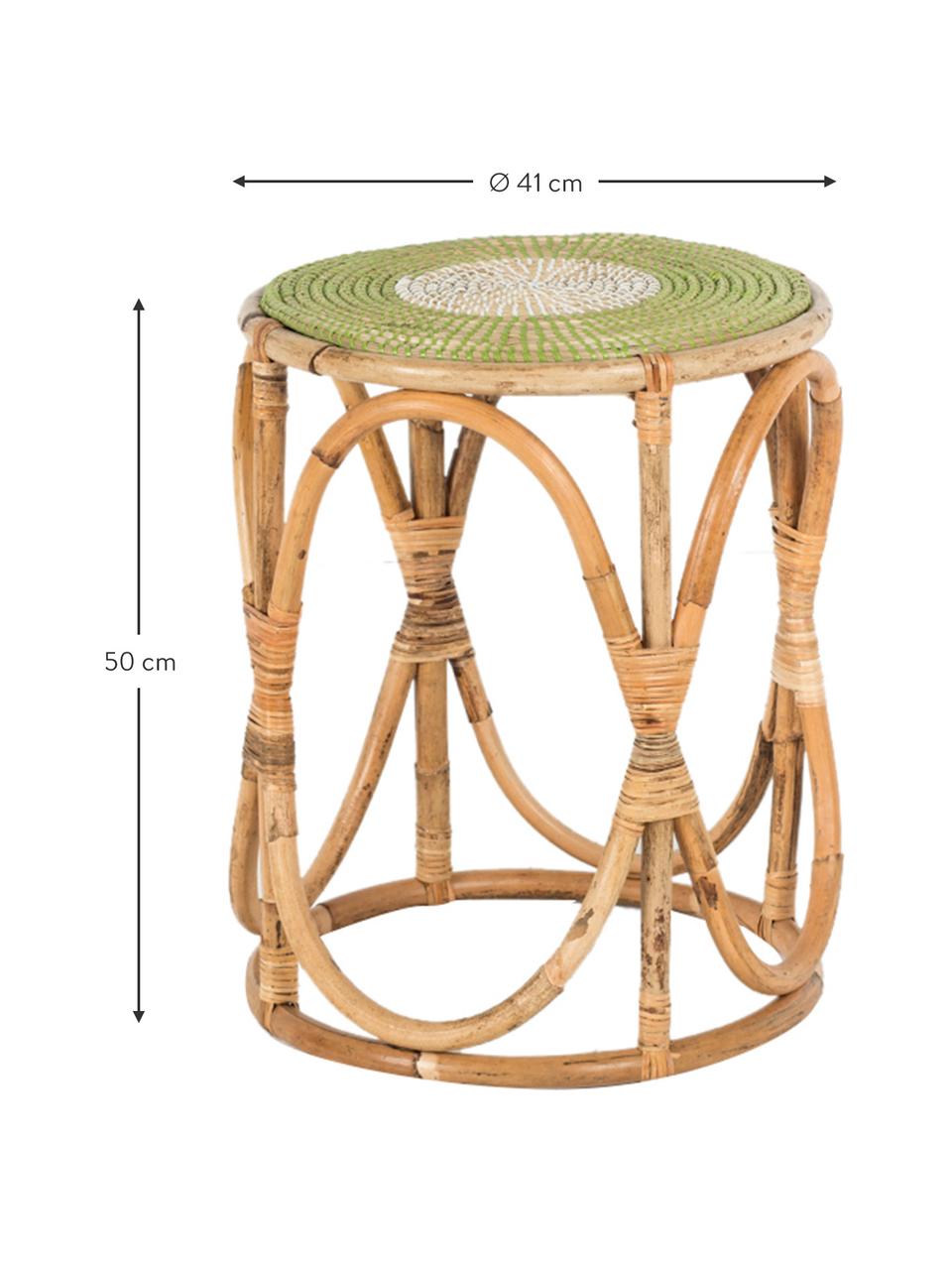 Tavolino in rattan beige/verde Dennise, Gambe: rattan, Beige, verde, bianco, Ø 41 x Alt. 50 cm