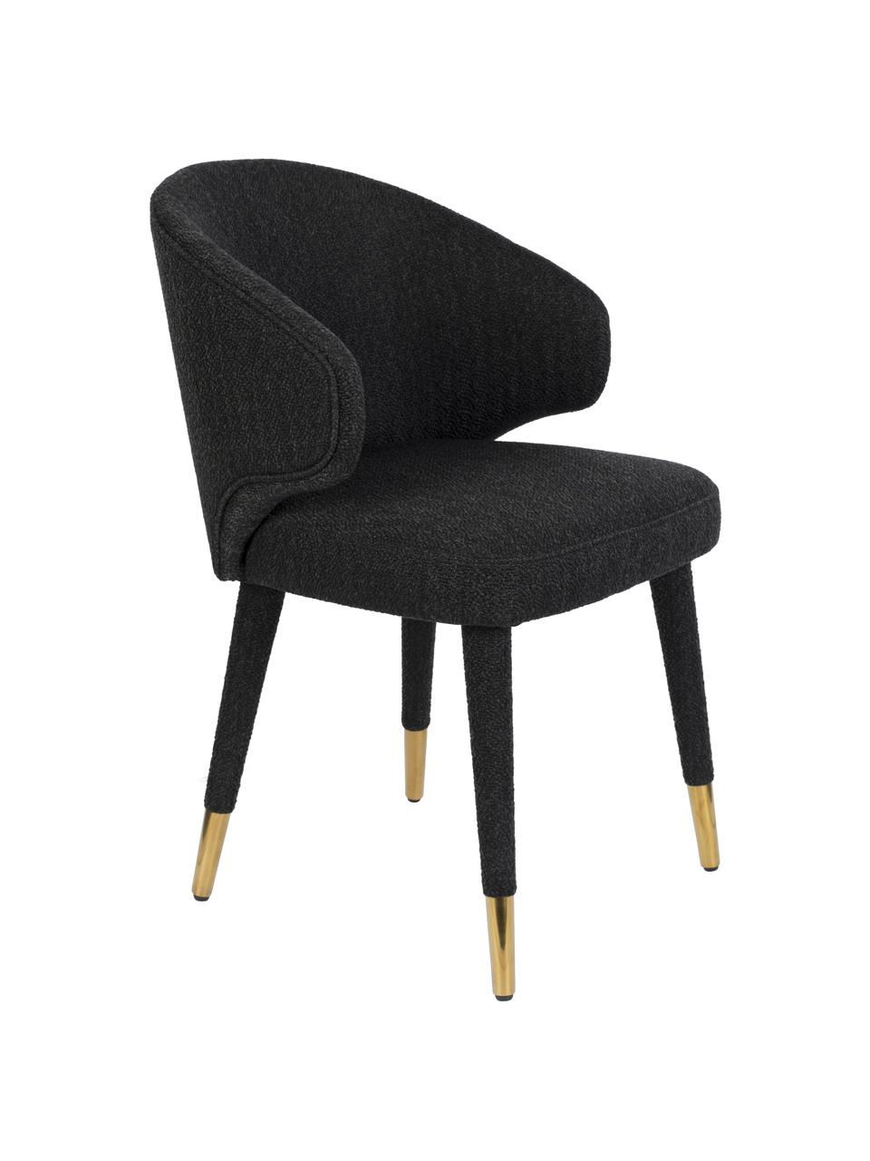 Gestoffeerde stoel Lunar in zwart, Bekleding: 100% polyester fluweel, Frame: multiplex, rubberhout, Poten: gepoedercoat metaal, Geweven stof zwart, 52 x 59 cm