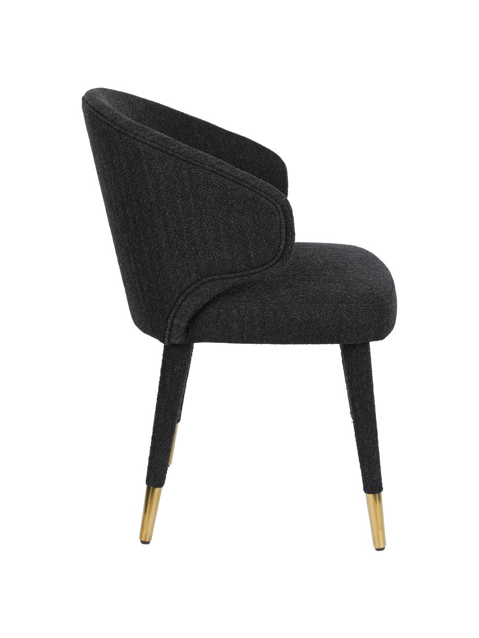 Gestoffeerde stoel Lunar in zwart, Bekleding: 100% polyester fluweel, Frame: multiplex, rubberhout, Poten: gepoedercoat metaal, Geweven stof zwart, 52 x 59 cm