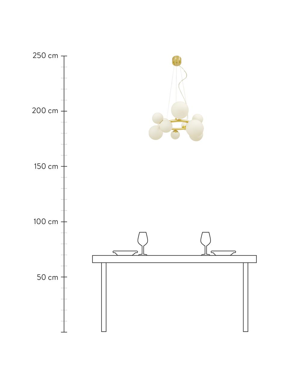 Runde Pendelleuchte Molekyl aus Opalglas, Baldachin: Metall, beschichtet, Goldfarben, Weiß, Ø 50 x H 27 cm
