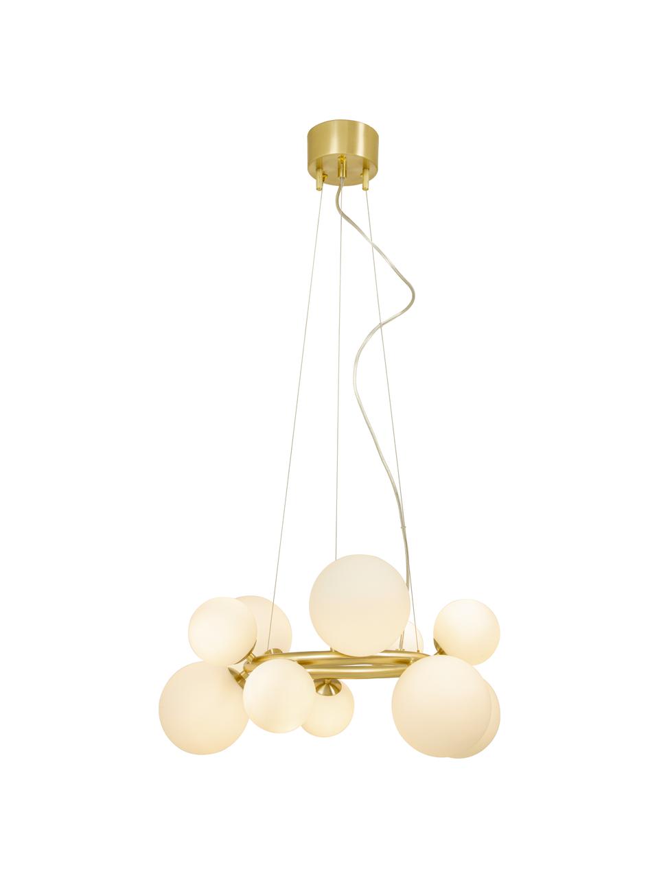 Grande suspension en verre opalescent Molekyl, Couleur dorée, blanc